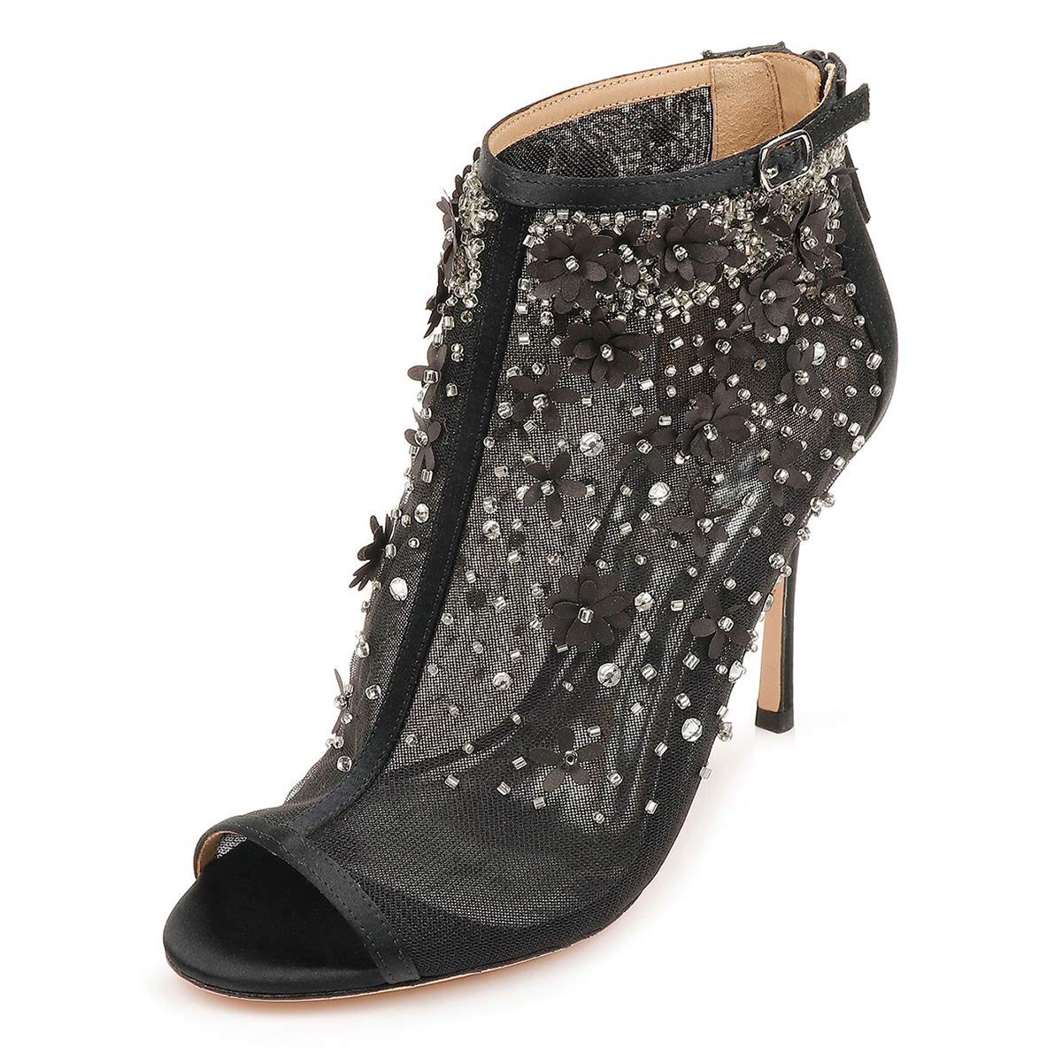 XYD Women's Sexy Mesh Floral Studded Peep Toe Ankle Boots - 4 Inch High Heel Stiletto Back Zipper Pumps for Wedding, Nightclub, Party & Evening Dress Shoes | Perfect for Date Night, Cocktail Events & Special Occasions