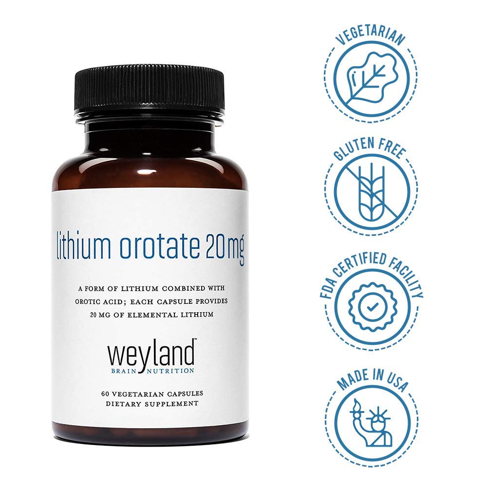 Lithium Orotate 20mg (3 Bottles) - 180 Vegetarian Capsules | Mood, Memory & Wellness Support Supplement | Vegan, Non-GMO | Perfect for Stress Relief & Cognitive Function Enhancement