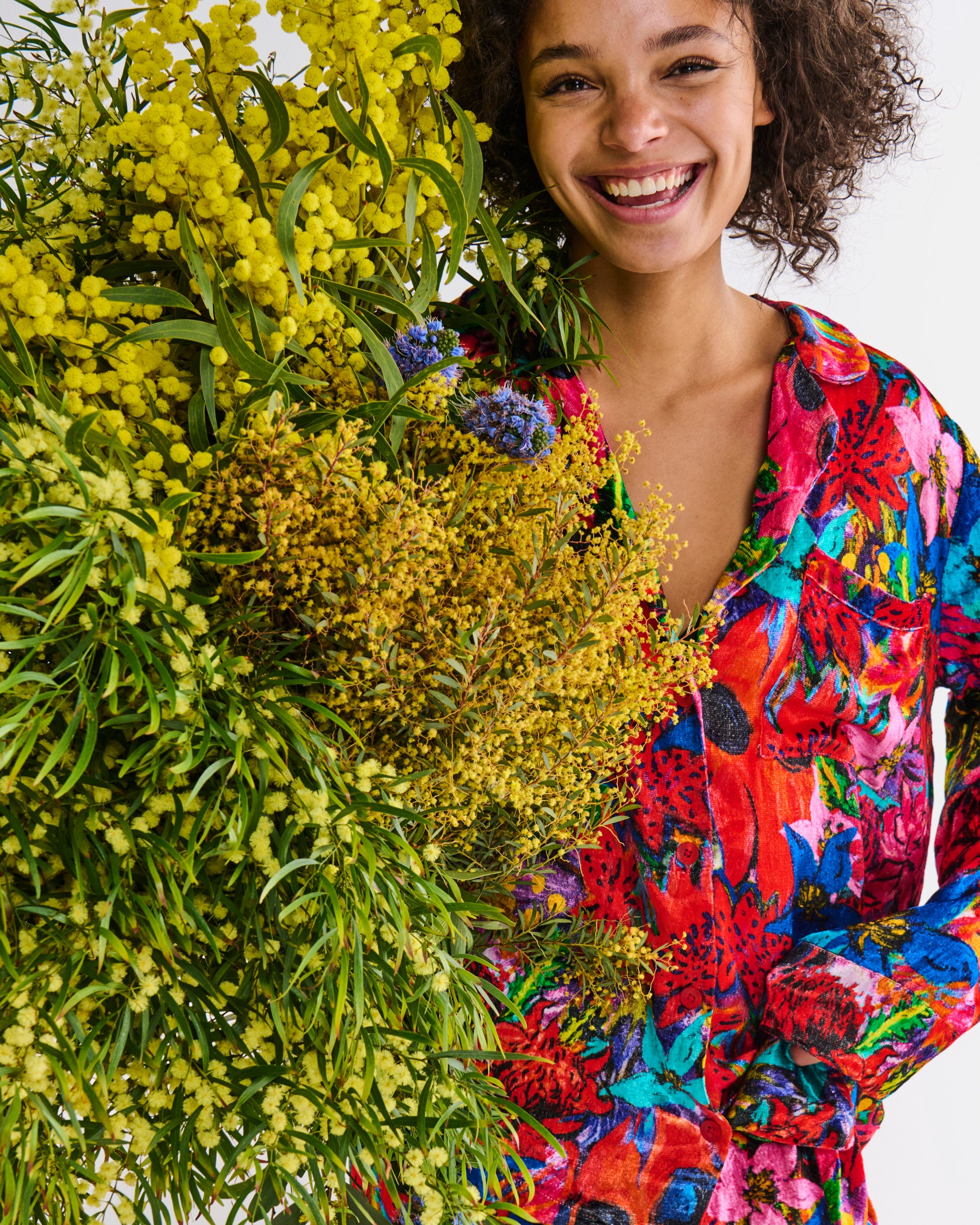 Kip&Co x Jenny Kee Growing The Peace Velvet Long Sleeve Pajama Set for Women - Soft & Comfortable Sleepwear for Cozy Nights, Loungewear, and Relaxation at Home