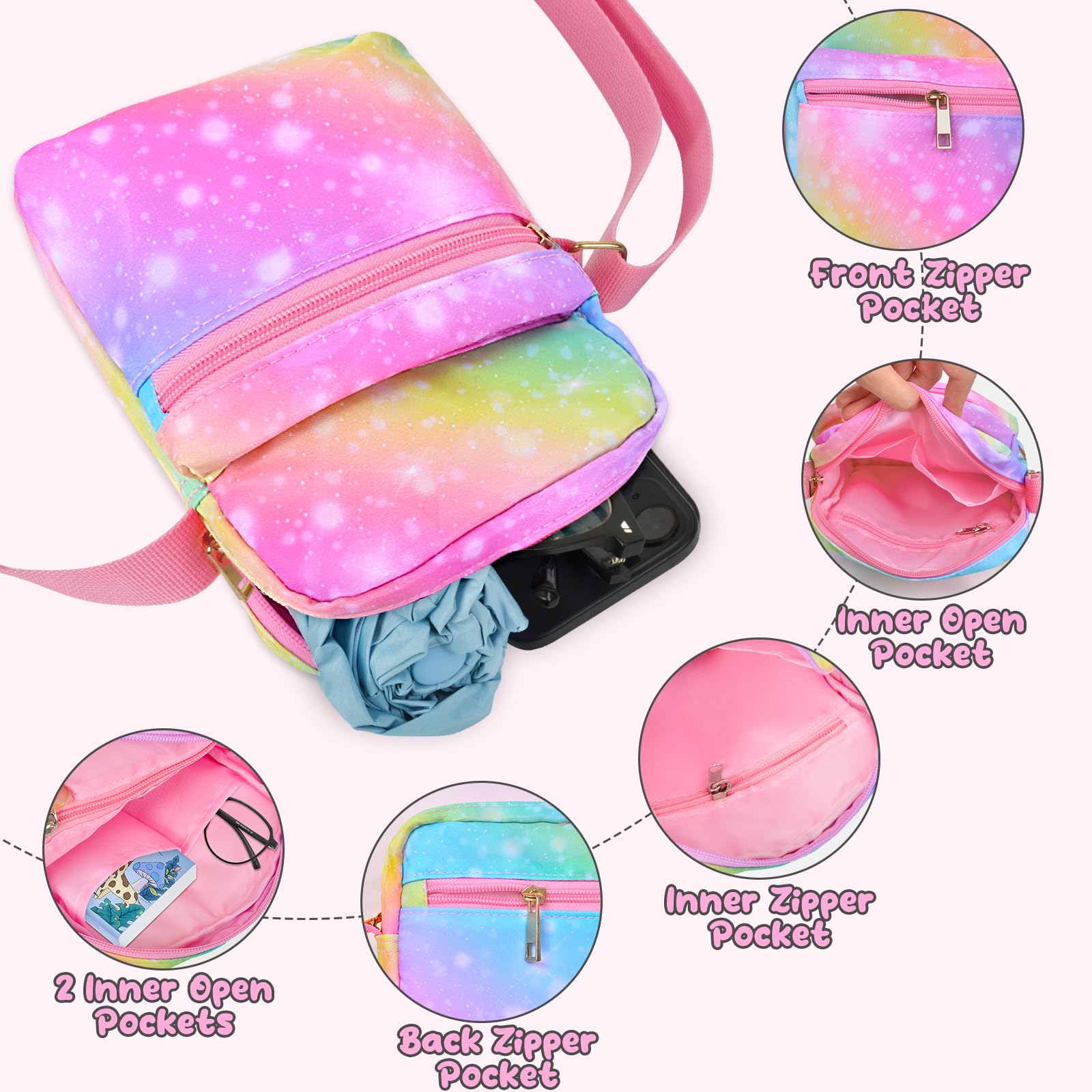 **Cute Rainbow Crossbody Purse for Girls Age 4-12 - Small Messenger Shoulder Bag for Kids, Perfect Christmas Gift for Little Girls - Ideal for School, Travel & Playdates**