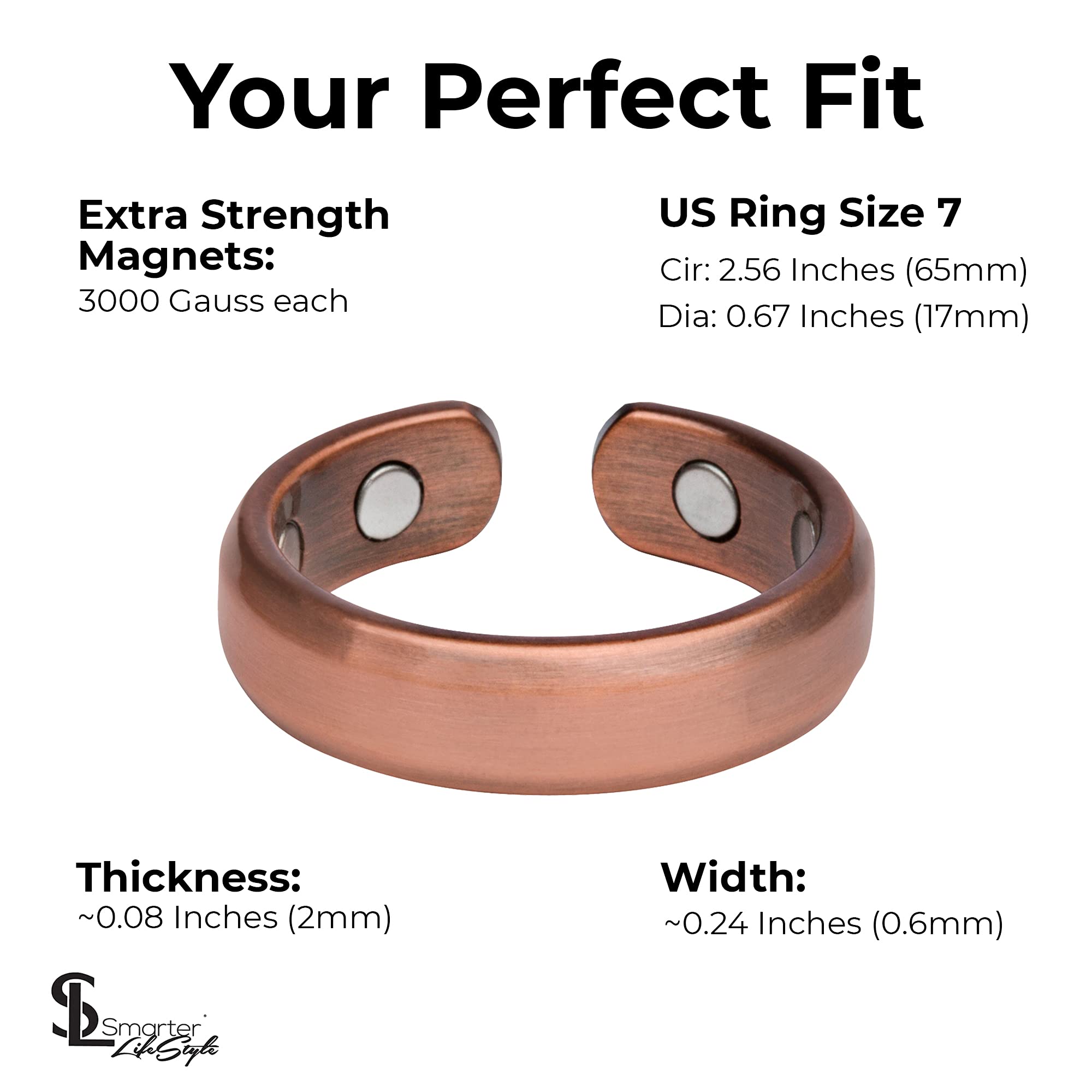 Smarter LifeStyle (2 Pack) Elegant Copper Magnetic Ring for Men and Women - Size 07 - Magnetic Therapy Jewelry for Arthritis Pain Relief & Improved Circulation - Perfect for Daily Wear & Wellness Gifts