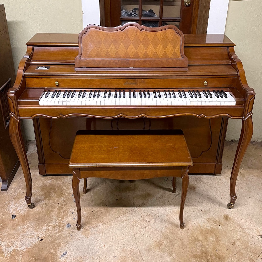 Baldwin 32 Spinet Piano in Satin Walnut Finish - Compact Upright Piano for Small Spaces, Home, Studio & Beginner Musicians