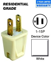 Leviton 123-PW 15 Amp Polarized Plug - White Residential Electrical Outlet for Home Appliances & Electronics
