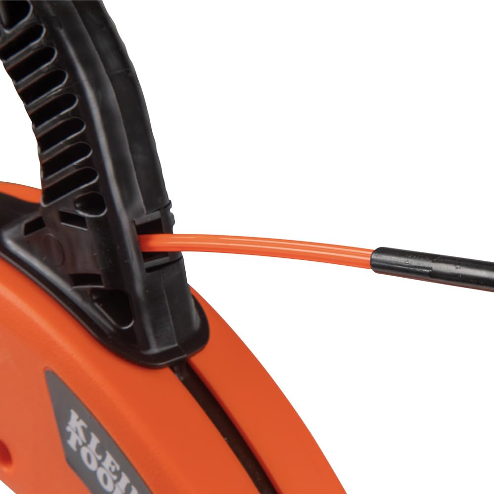 Klein Tools 56380 Non-Conductive Electrical Fish Tape - 100-Foot x 3/16-Inch Fiberglass Wire Puller with Steel Leader for Safe Electrical Wiring | Ideal for Electricians, DIY Home Wiring & Conduit Installation