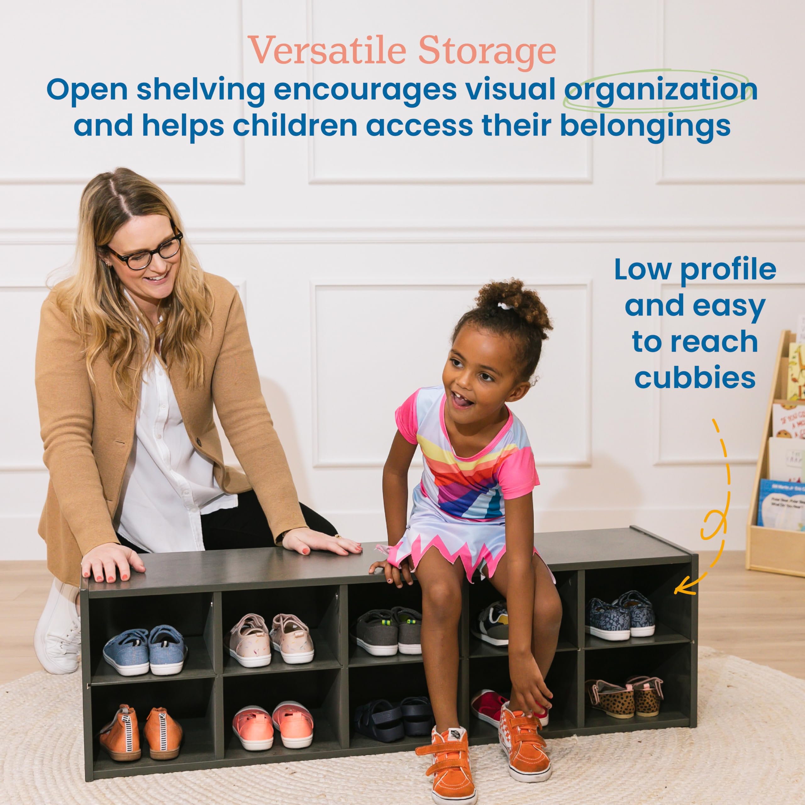 ECR4Kids 10-Cubby Storage Cabinet with Trays, 2x5 Classroom Organizer - Grey Wash | Perfect for School Supplies, Toys & Homeschool Organization