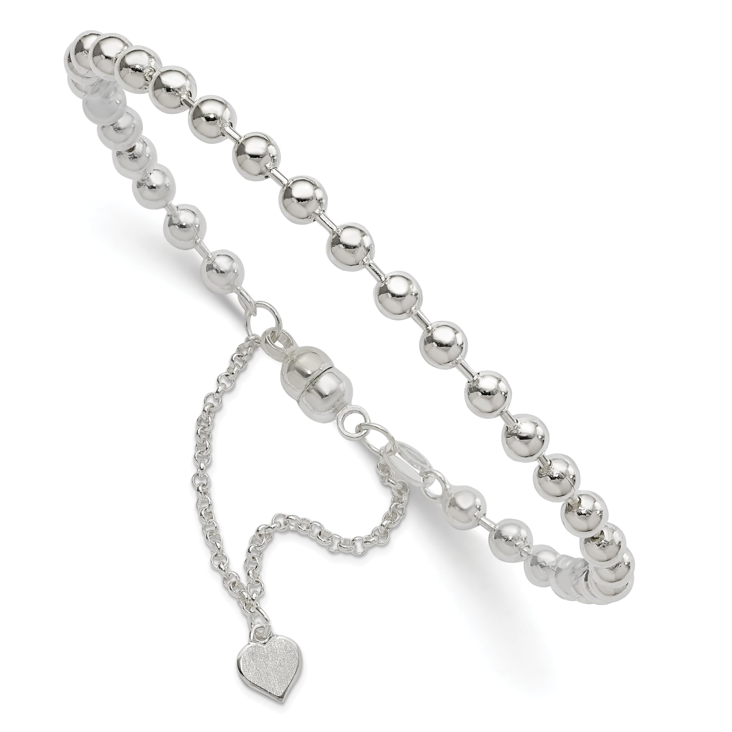 IceCarats 925 Sterling Silver 4mm Beaded Ball Dangling Heart Charm Bracelet - 7.5 Inch Adjustable Love Jewelry for Women, Perfect Gift for Valentine's Day, Anniversary & Special Occasions