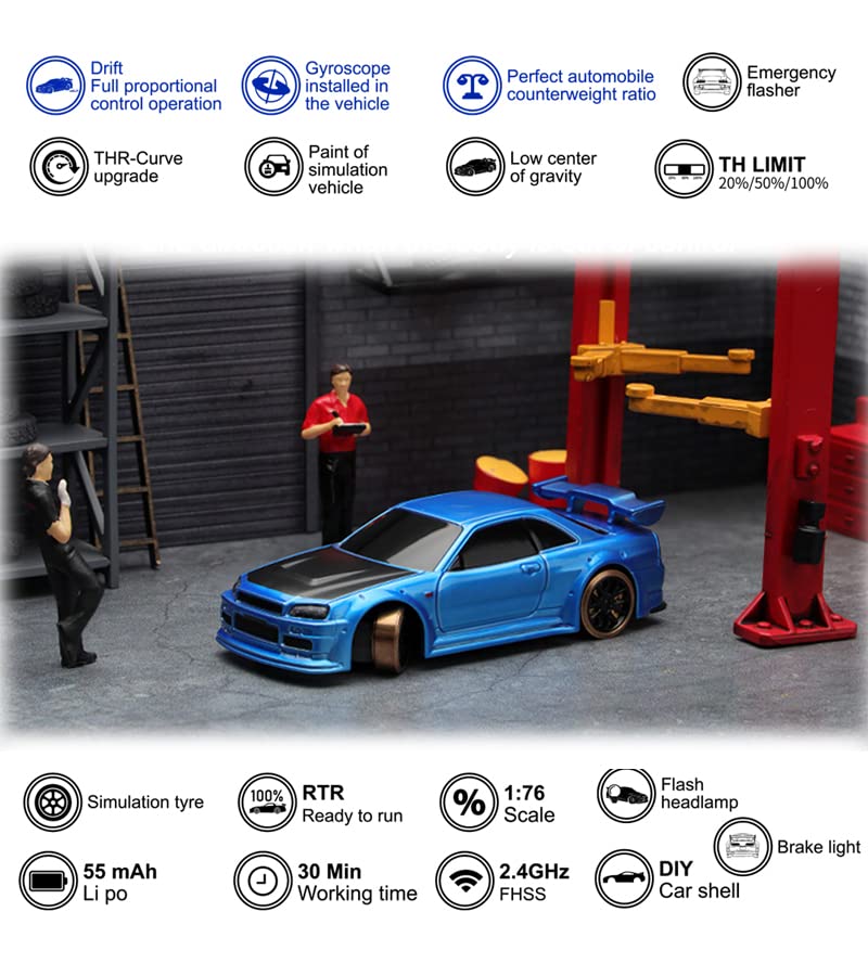 1:76 Turbo Racing Scale RC Sport Car - Remote Control Mini Model Car with Full Proportional RTR Kit - Perfect for Indoor Table Racing & Collectible Display (C64 Blue)