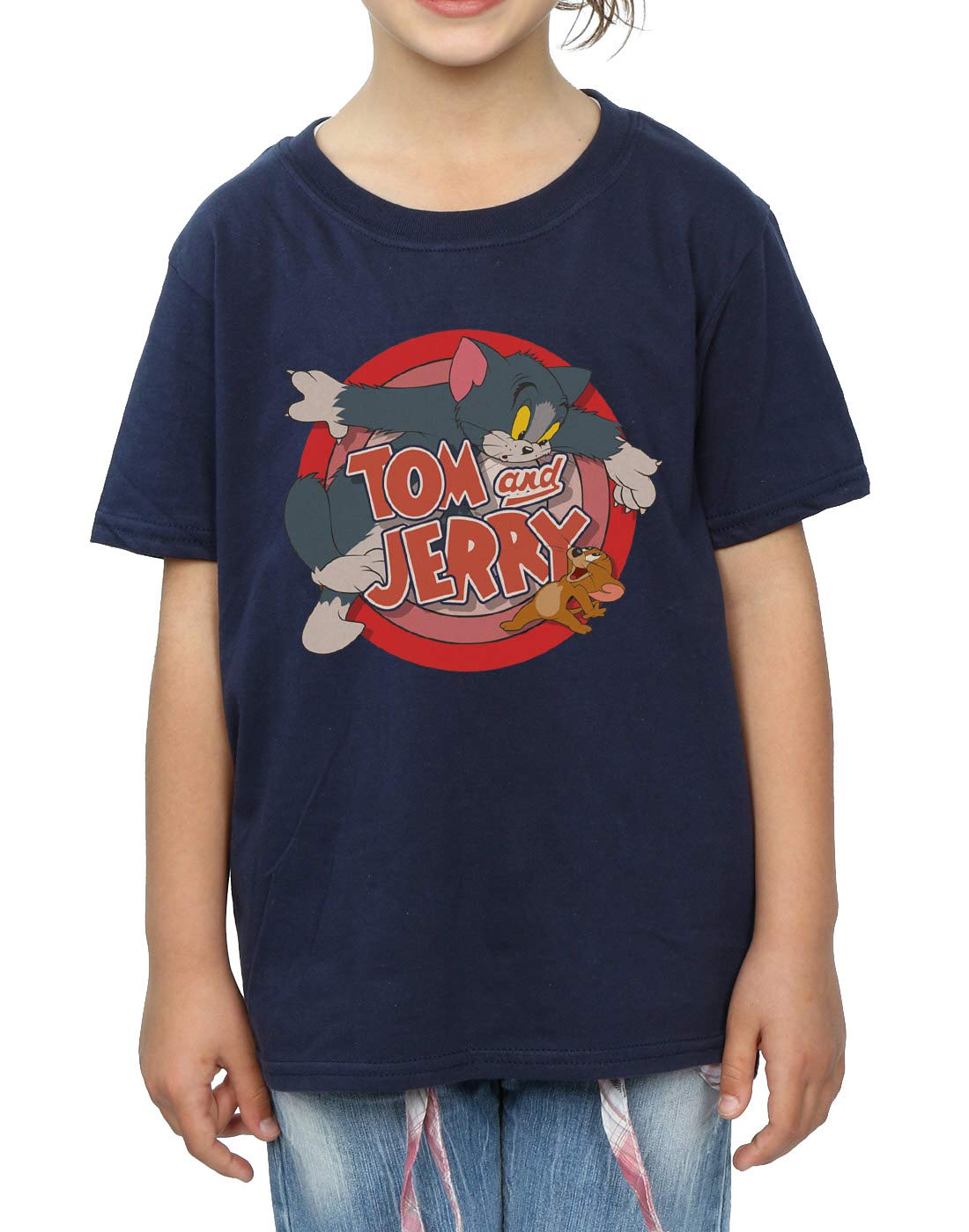 TOM and JERRY Classic Cartoon Girls' T-Shirt - Navy Blue Short Sleeve Tee for Kids 9-11 Years | Casual Wear, School Outfits & Cartoon Lover Gifts