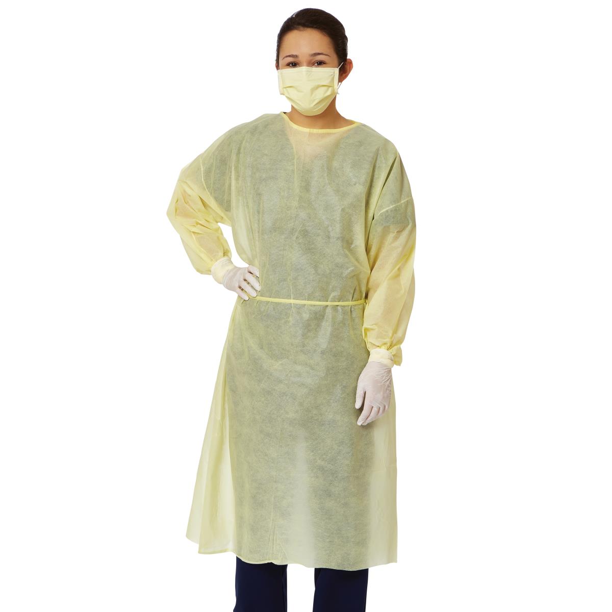 Yellow Isolation Gown with Elastic Wrist - Level 1 Protection, Regular Size (Case of 100) - Ideal for Medical Use, Hospitals & Healthcare Professionals