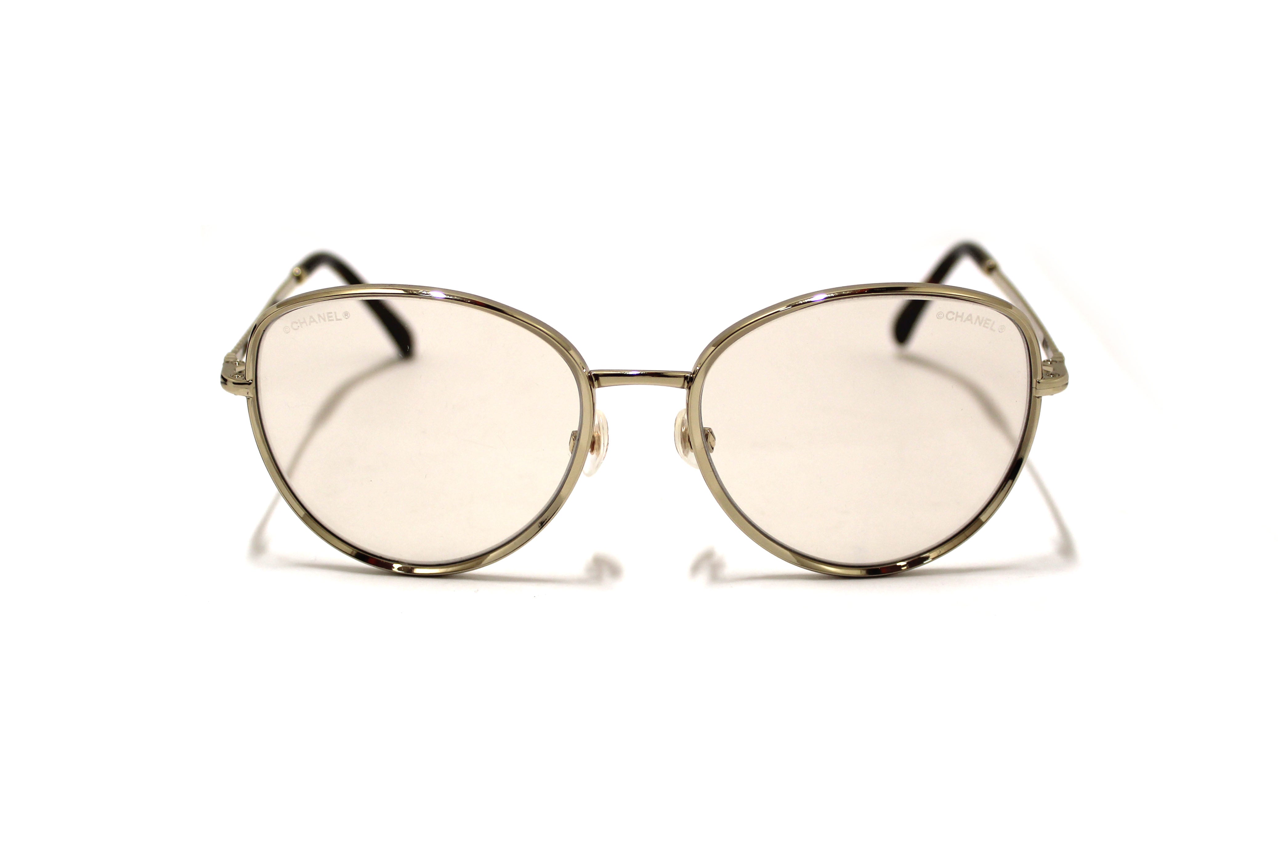 Authentic Chanel Light Gold Tone Chain Oversize Sunglasses for Women - Luxury Fashion Sunglasses for Beach, Travel, and Everyday Style