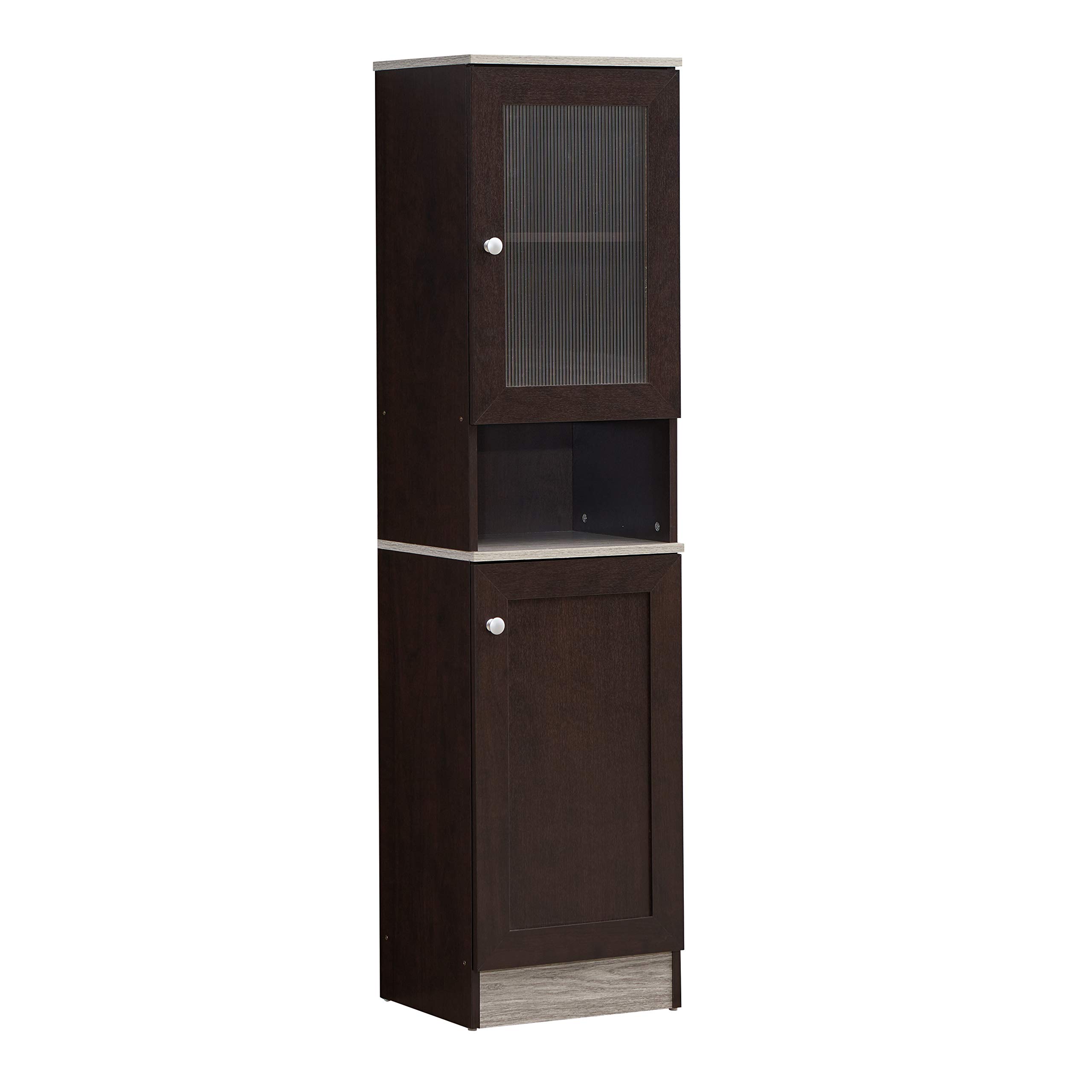 Hodedah 63 Inch Tall Open Shelf Kitchen Pantry with Enclosed Storage - Chocolate Grey Finish | Space Saving Cabinet for Small Kitchens, Dining Rooms & Apartments