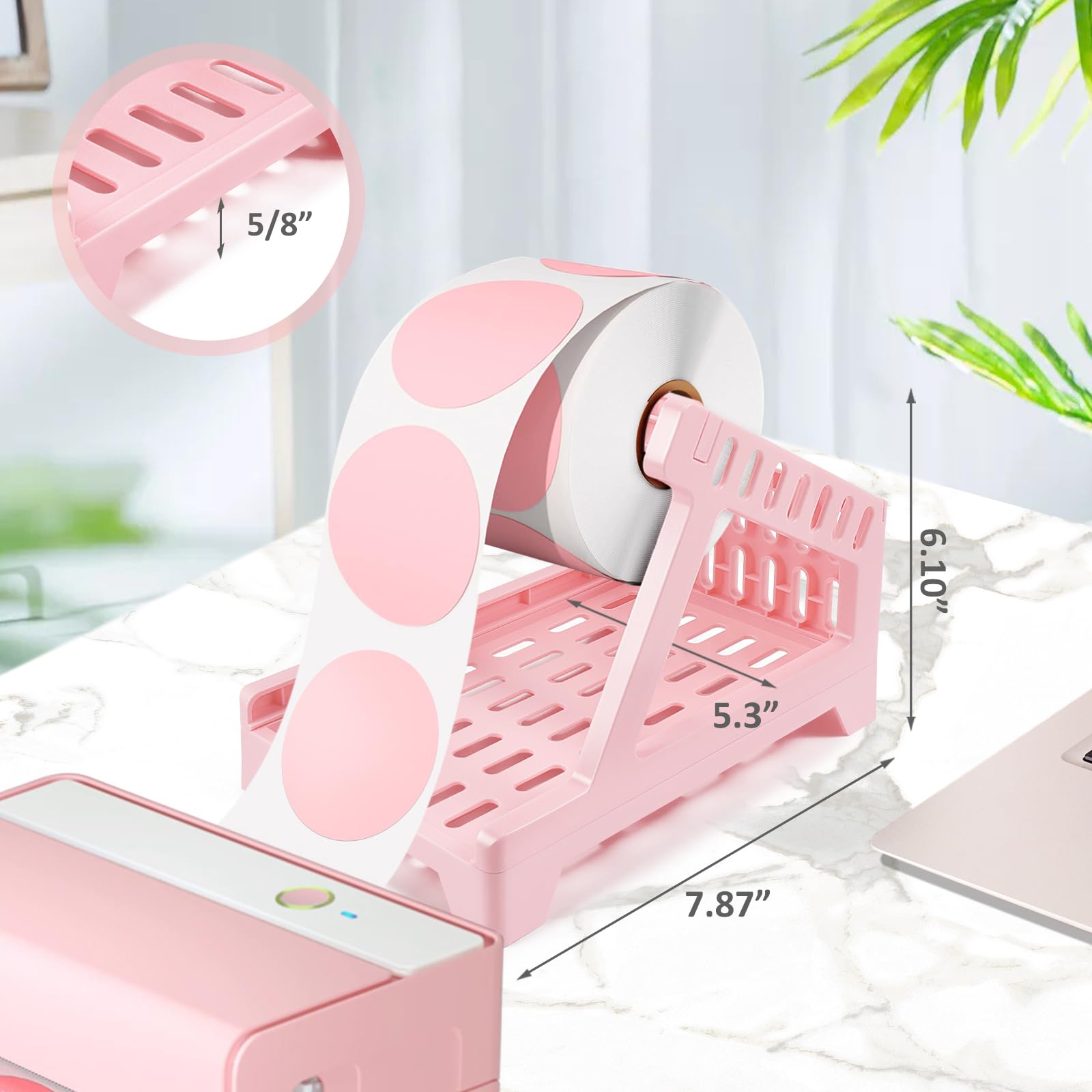 Thermal Label Holder for Shipping Labels - Desktop Stand for Rolls & Fanfold Labels - Durable Printer Accessory for Home & Office Use (Pink, Small) - Perfect for E-commerce, Warehouse & Small Business Shipping