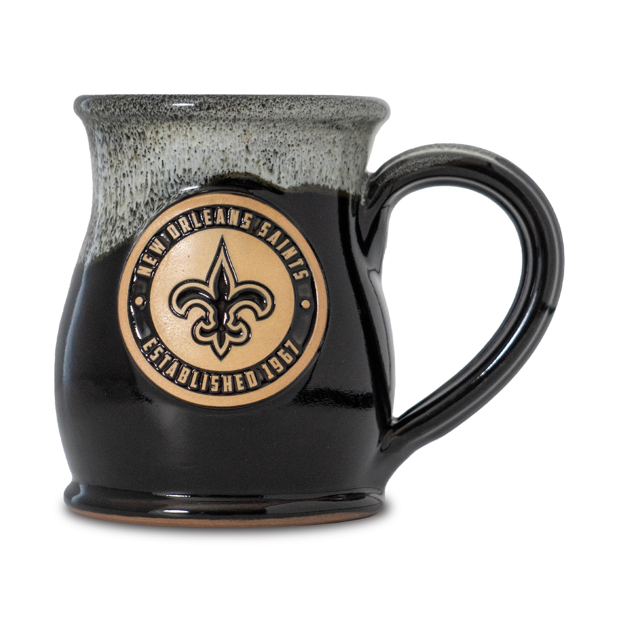 New Orleans Saints 14 oz Two-Tone Ceramic Coffee Mug with NFL Team Logo | Handmade Large Belly Mug by Deneen Pottery | Perfect for Football Fans, Home Decor & Game Day Parties | Made in USA