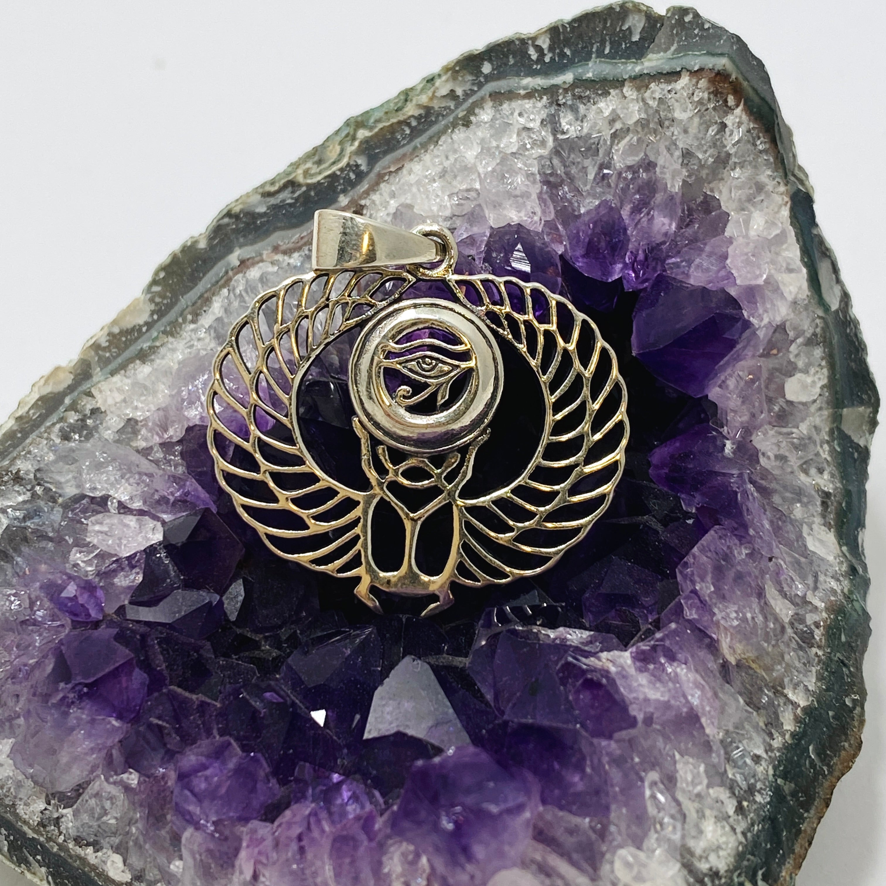 925 Sterling Silver Eye of Horus with Scarab Beetle Pendant - Egyptian Mythology Jewelry for Men & Women - Perfect for Spiritual Protection & Fashion Accessories