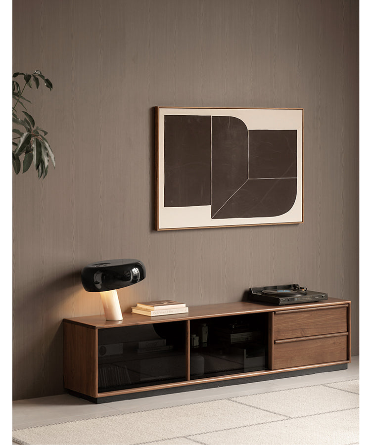 Premium Black Walnut Solid Wood TV Stand - Italian Modern Luxury Design for Living Room & Home Theater Setup