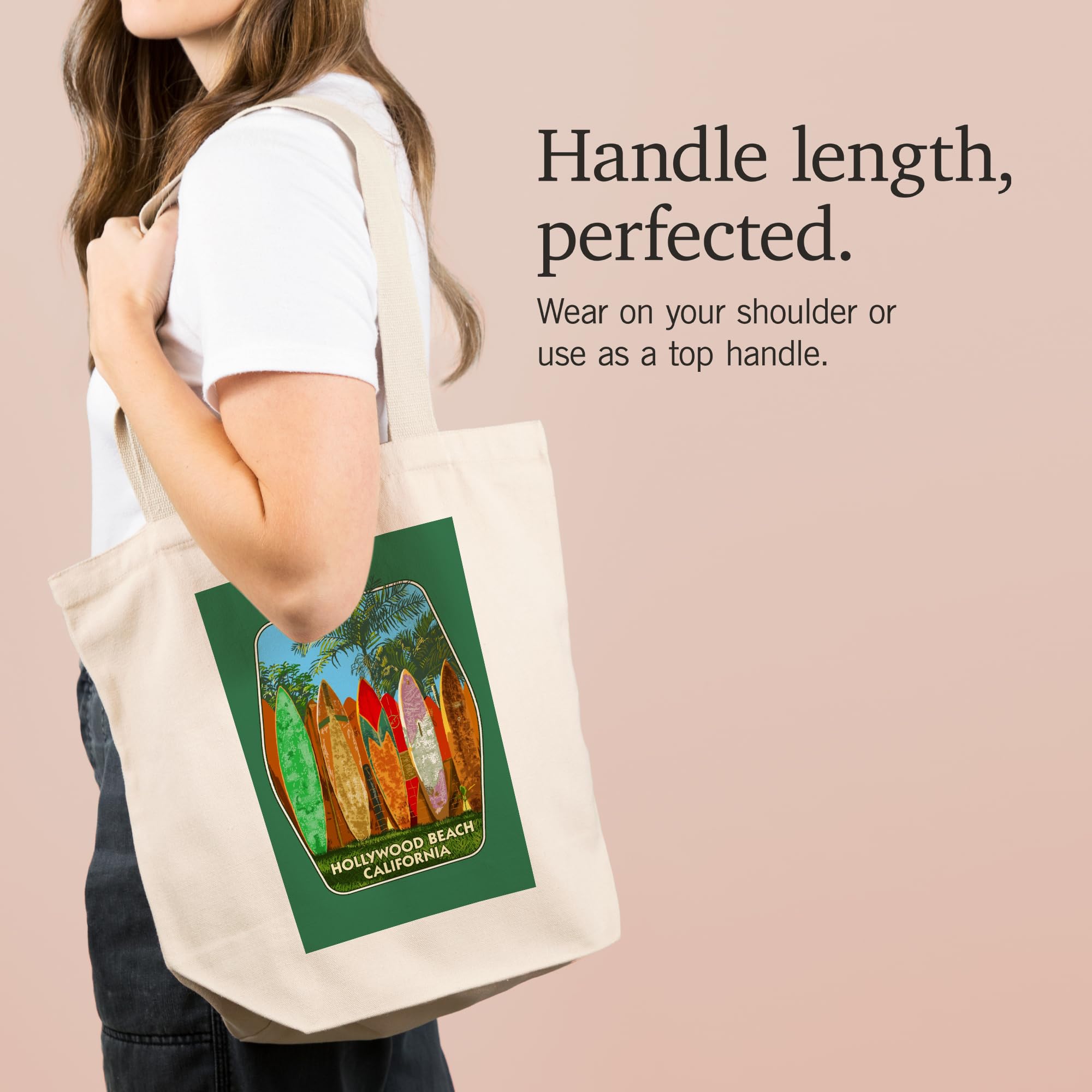 Lantern Press Hollywood Beach California Surfboard Fence - 100% Cotton Canvas Reusable Tote Bag for Shopping, Beach Trips & Eco-Friendly Lifestyle
