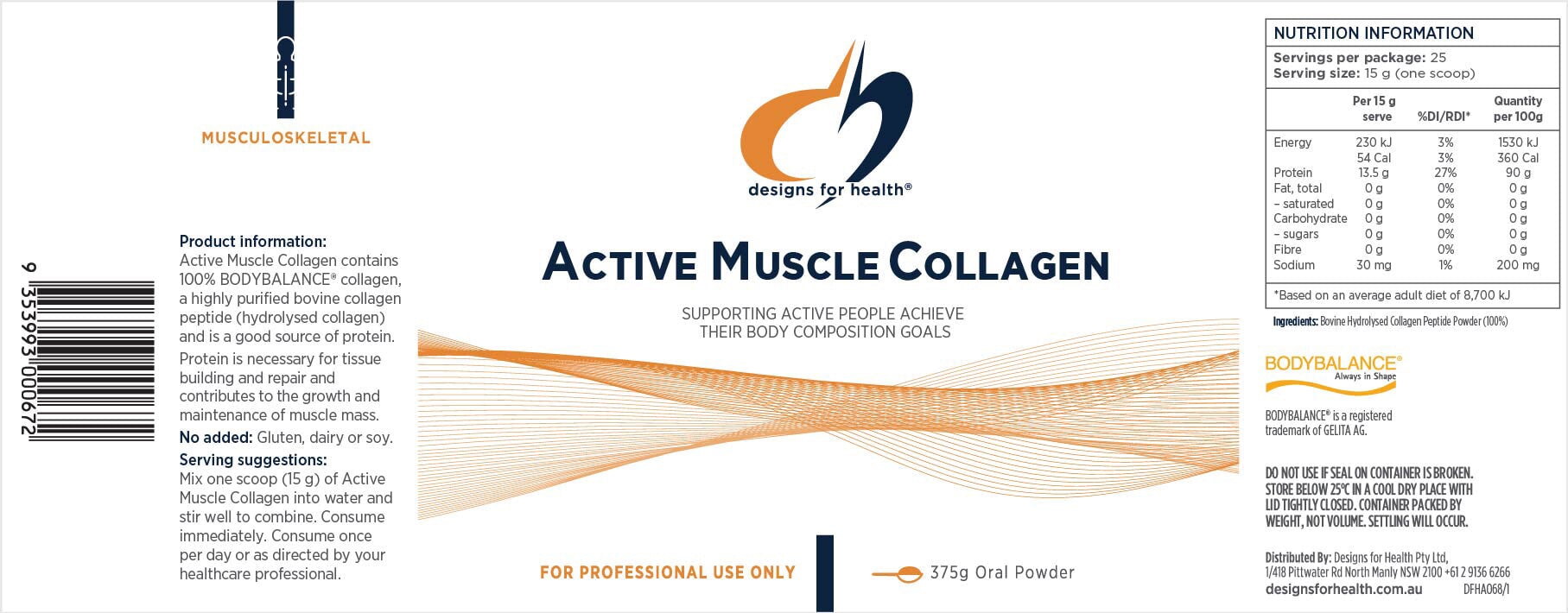 Designs for Health Active Muscle Collagen Powder - Hydrolyzed Collagen Peptides Supplement for Joint & Skin Support - Perfect for Post-Workout Recovery & Anti-Aging Skincare Routine