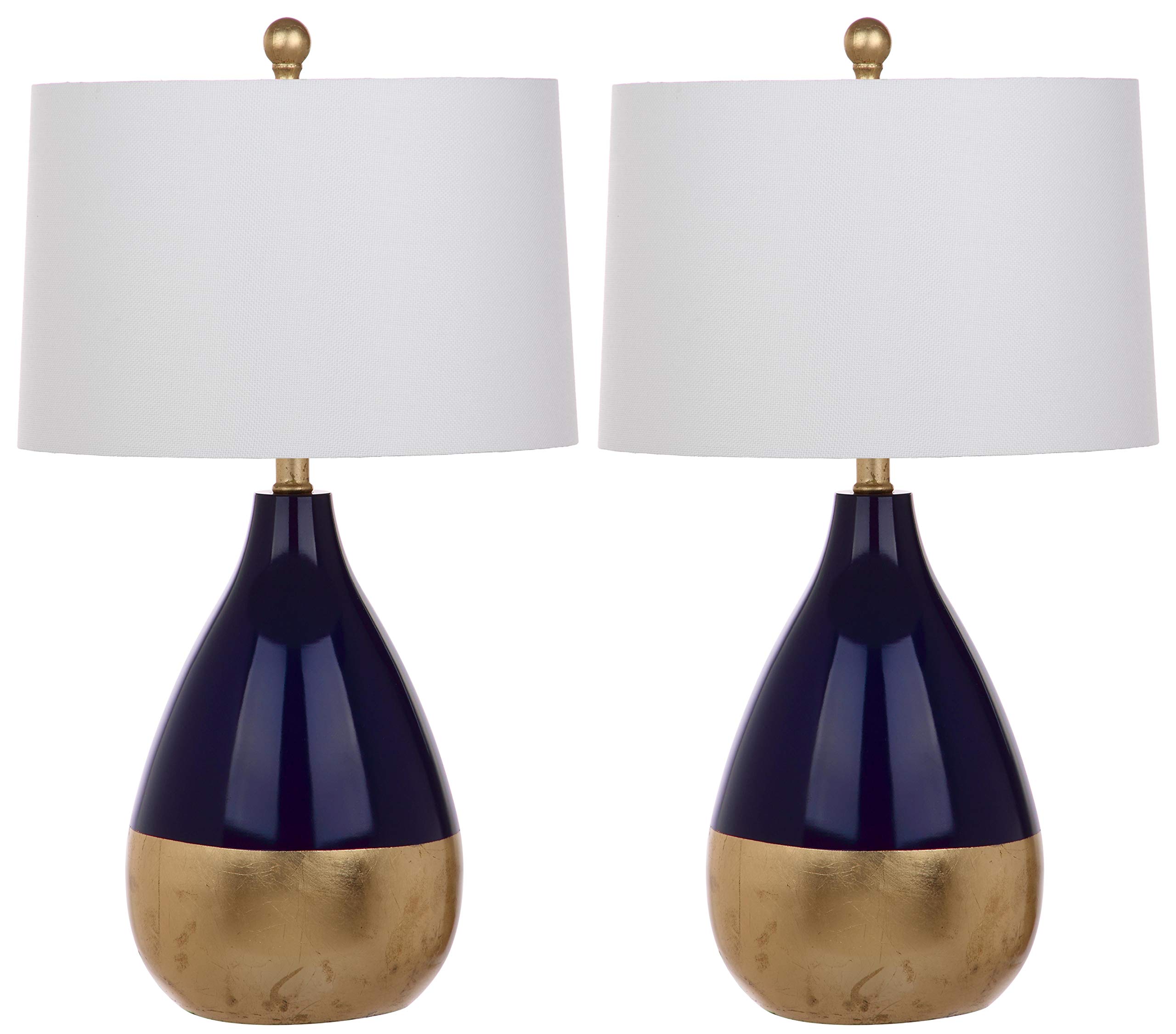 SAFAVIEH Kingship Modern Navy & Gold 24-inch Table Lamp Set of 2 with LED Bulbs - Bedroom, Living Room, Home Office, Nightstand Lighting for Contemporary Decor