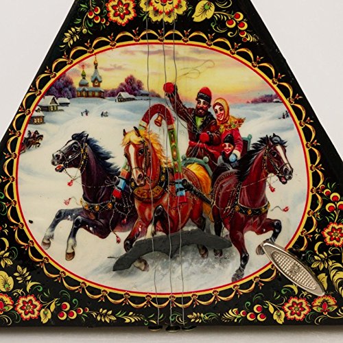 Balalaika Music Box 'Winter Troika' - Handcrafted Russian Folk Musical Gift Box in Black | Perfect for Christmas Decor, Holiday Gifts & Slavic Home Decor