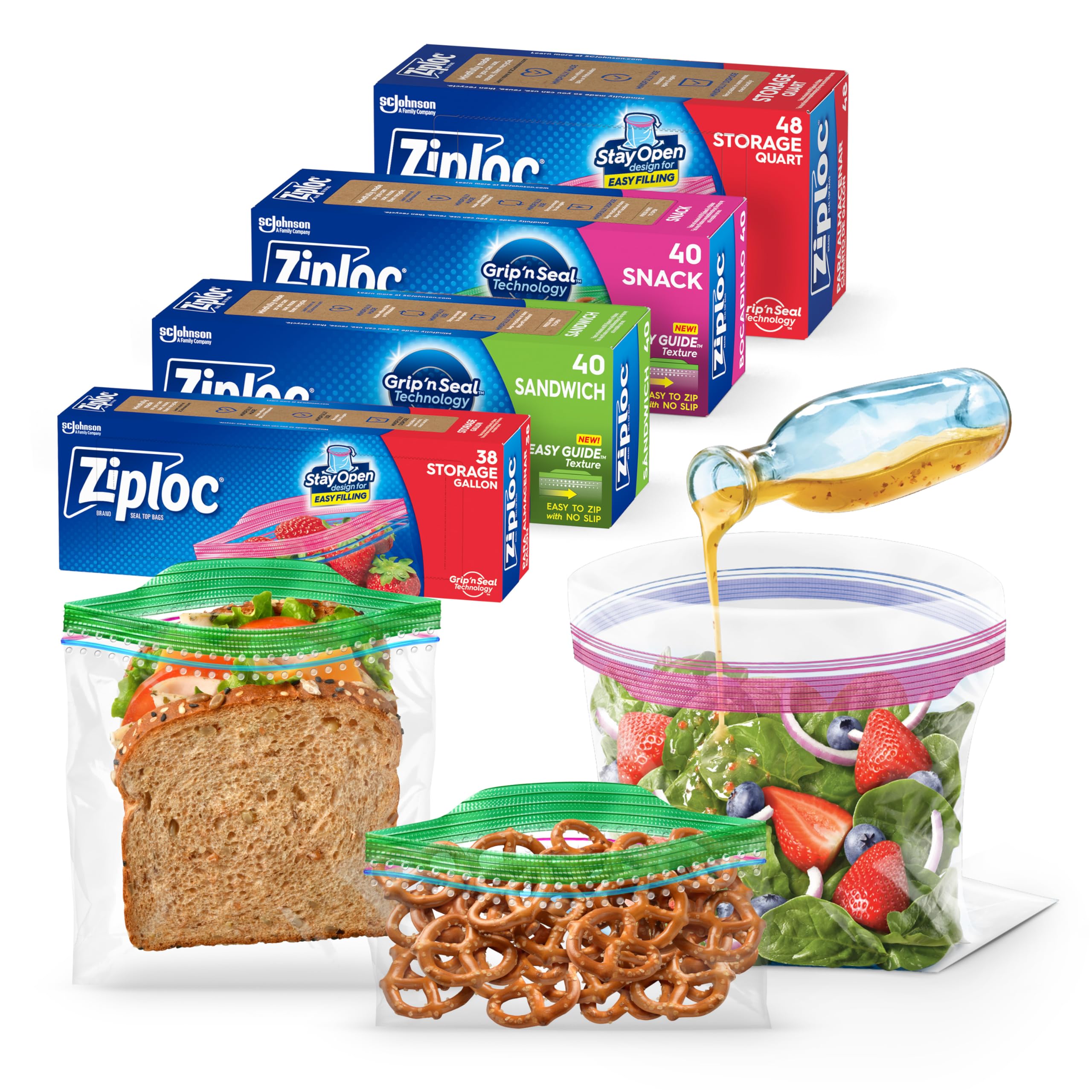 Ziploc Food Storage & Sandwich Bags Variety Pack - 166 Bags | Stay-Open Design with Stand-Up Bottom | Easy Fill | Perfect for Meal Prep, Lunches & Leftovers