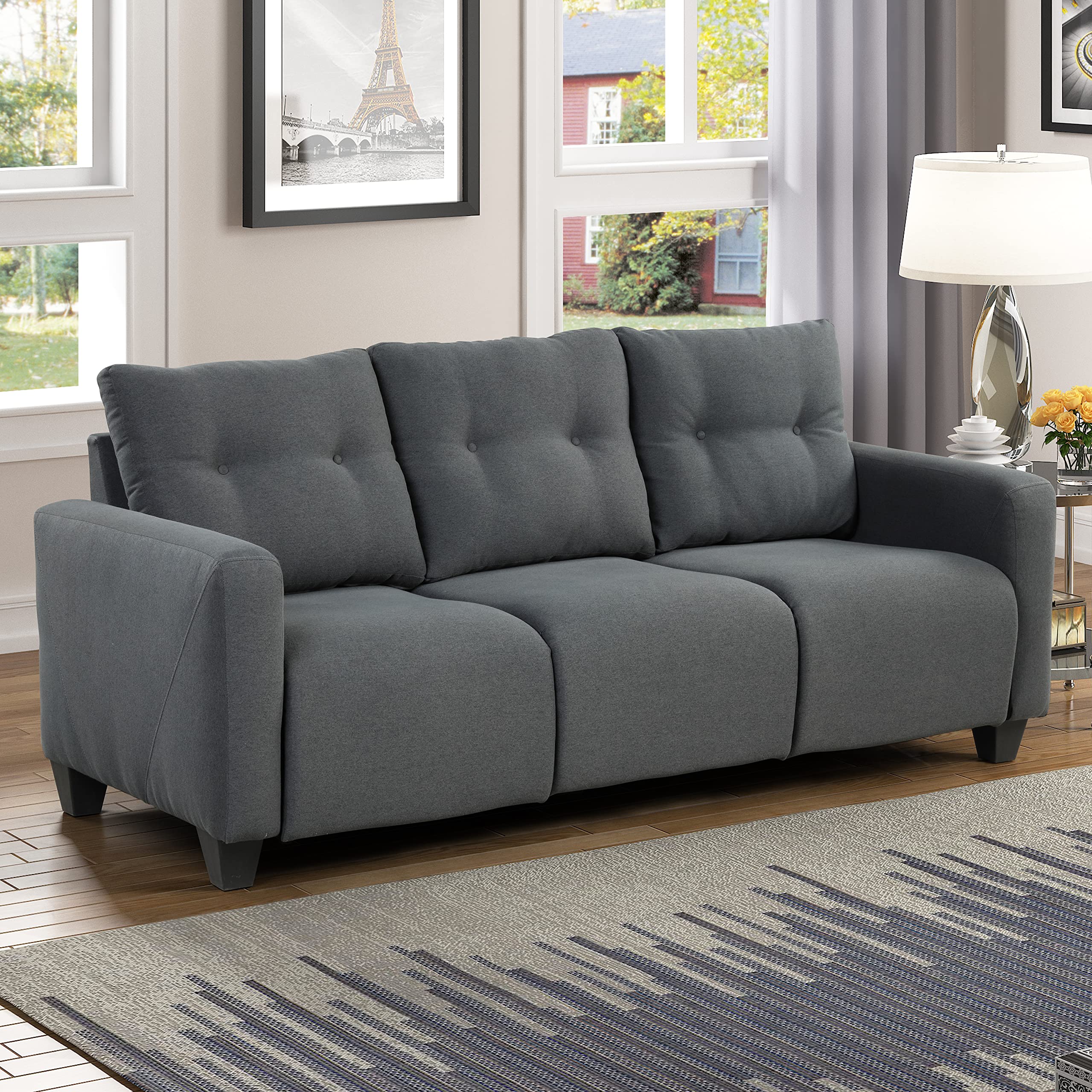 Merax 3-Seat Upholstered Sofa - Modern Linen Fabric Couch for Living Room | Comfortable Sectional Sofa for Family Gatherings & Home Theater Seating