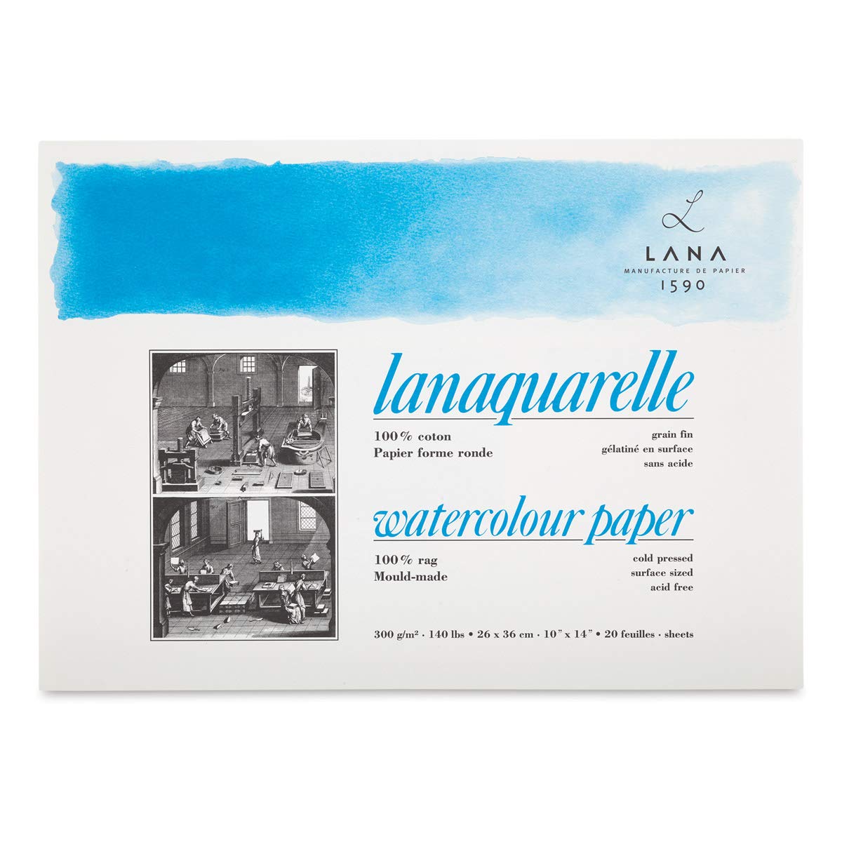 Premium Lanaquarelle 140 lb Cold Press Watercolor Paper Block - 20 Sheets 10x14 Inches for Professional Artists & Beginners - Perfect for Landscapes, Portraits & Studio Painting