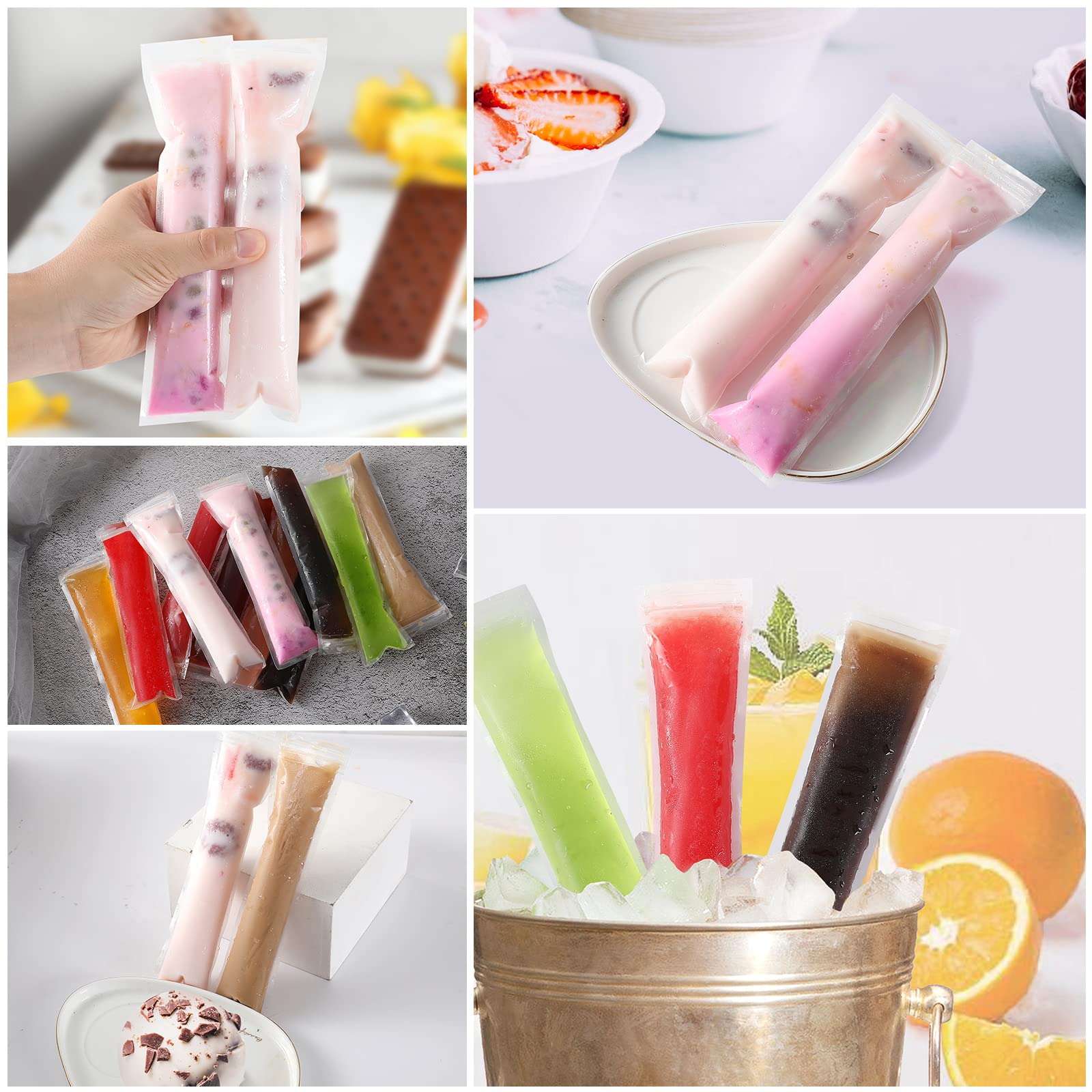 50 Pack DIY Disposable Ice Pop Bags - Reusable Popsicle Molds with Silicone Funnels for Homemade Ice Lollies, Freezer Snacks & Frozen Treats - Perfect for Summer Parties, Kids Snacks & Healthy Desserts