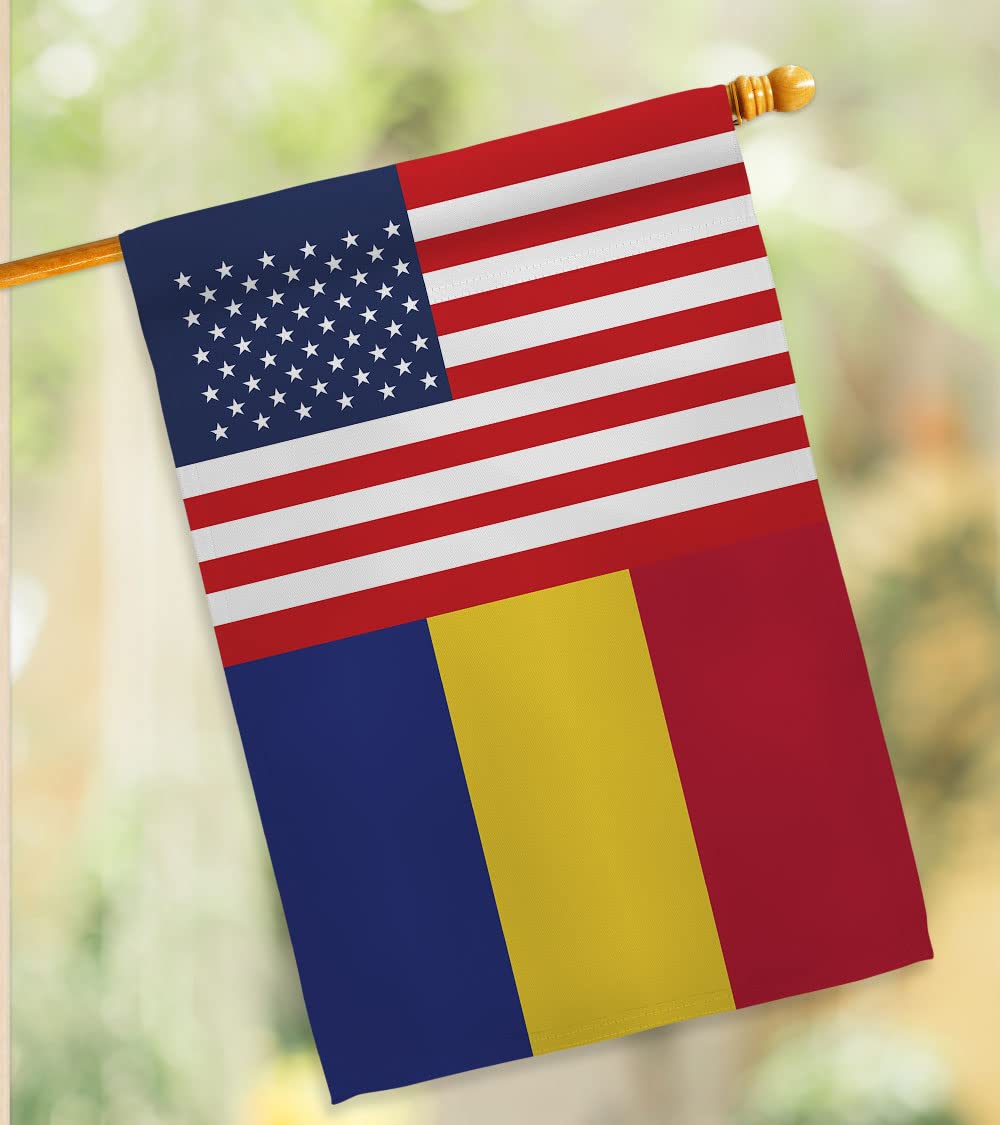 Americana Home & Garden Romania-US Friendship House Flag - Double-Sided Decorative Banner for Yard, Garden & Outdoor Decor - Made in USA - Perfect for International Friendship Celebrations & Patriotic Displays