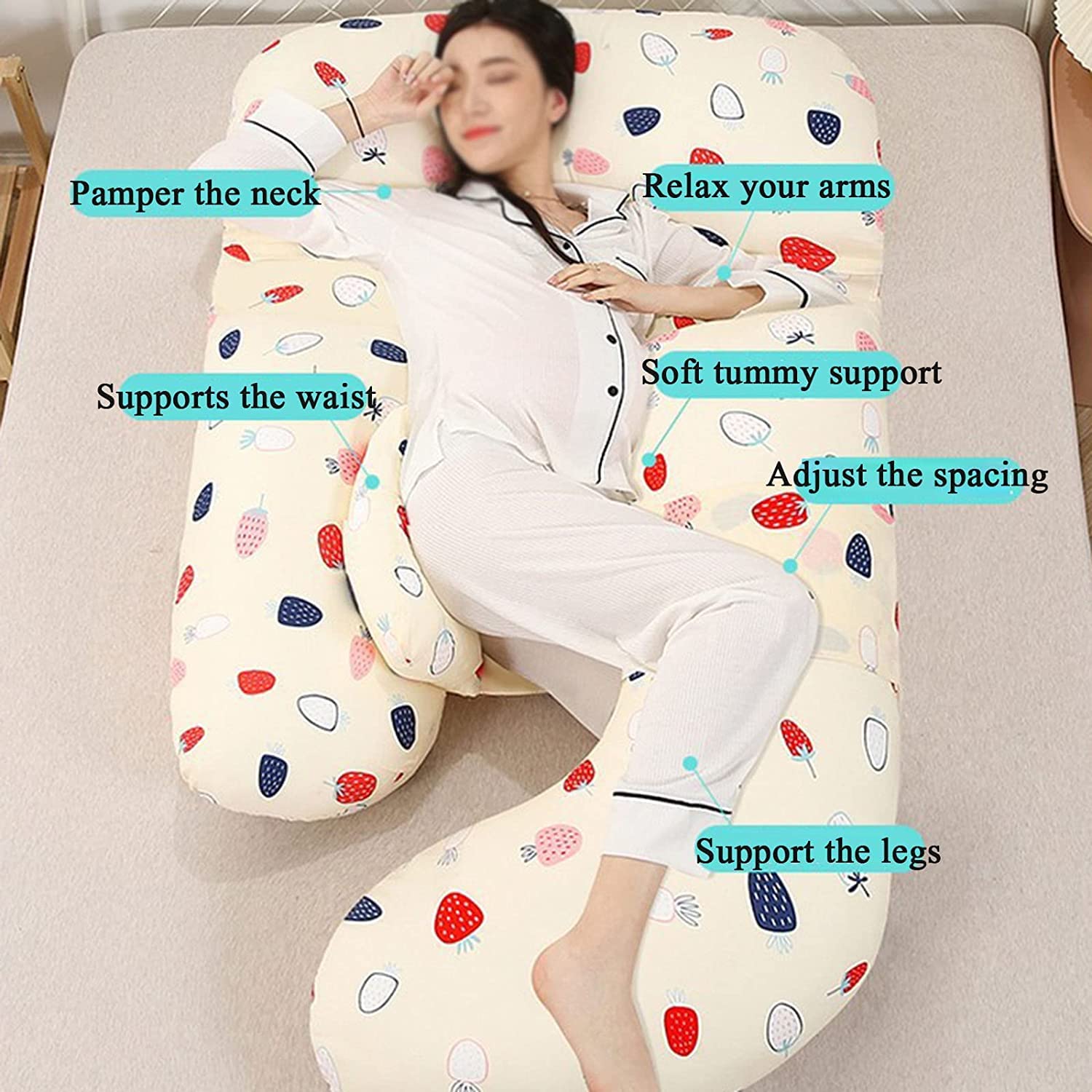 G-Shaped Maternity Pillow - Double Layer Yarn Fabric Pregnancy Support Pillow with Adjustable Lumbar Support | Detachable & Washable | Perfect for Side Sleeping, Back Pain Relief & Comfort During Pregnancy