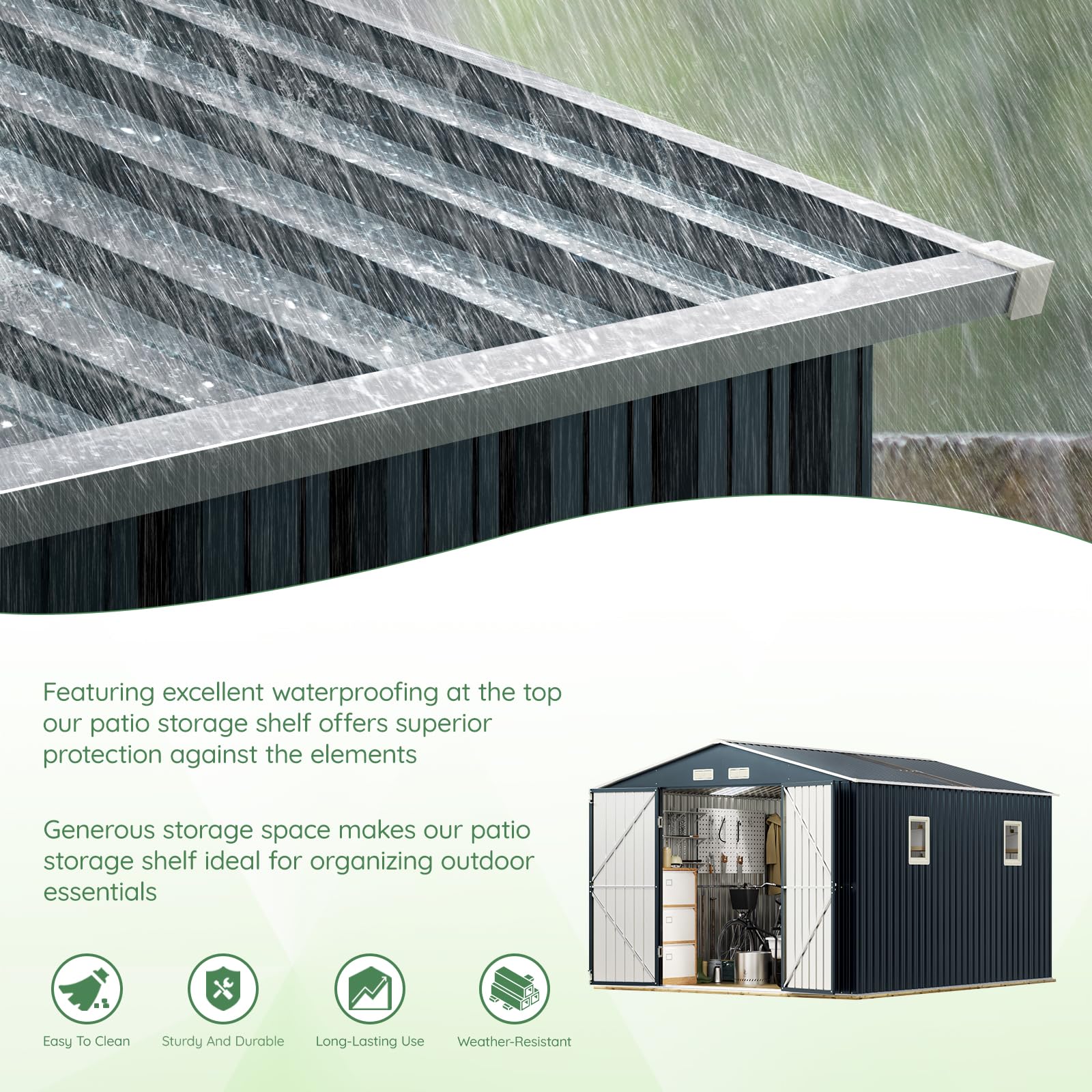 10x12x7.5 FT Heavy Duty Outdoor Steel Storage Shed - Lockable Double Doors, 2 Windows & Transparent Roof Panels - Durable Metal Frame Floor (Wood Panels Sold Separately) - Perfect for Backyard Storage, Patio Organization, Chicken Coop, Garden Tool Shed & Pool Equipment Shelter