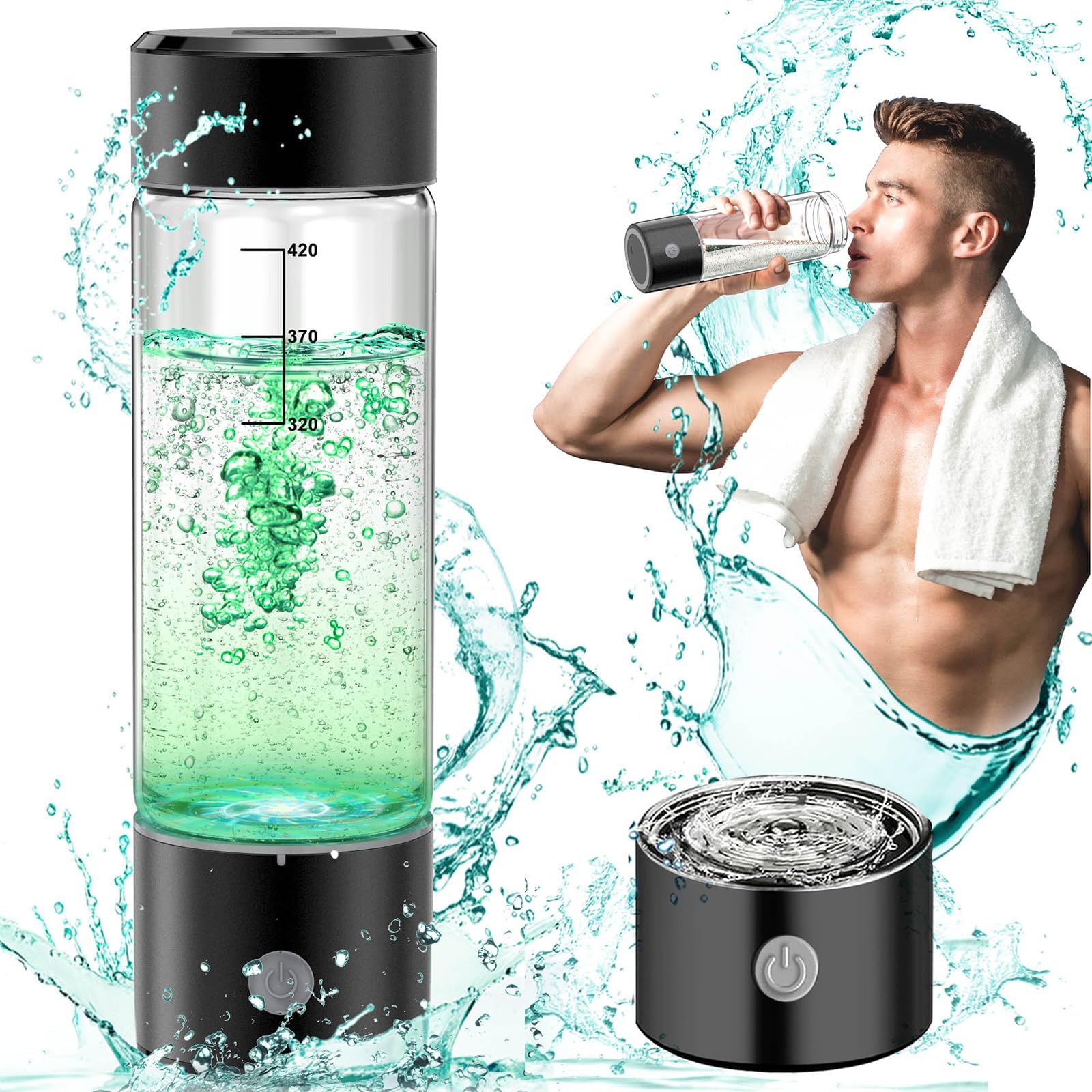 Premium Portable Hydrogen Water Bottle Generator - 2200PPB SPE PEM Technology, 14OZ Fast Hydrogen Infusion in 3 Minutes | Perfect Travel Companion & Healthy Gift for Husband, Wife, Family & Friends | Ideal for Gym, Office, Hiking & Daily Hydration