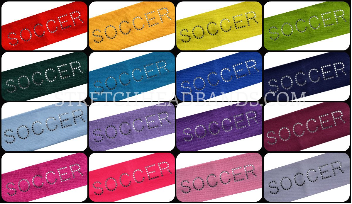 SOCCER RHINESTONE Cotton Stretch Headband for Women, Girls & Teens - Sparkly Soccer Team Gifts for Players & Fans - Perfect for Games, Practice & School Spirit Days