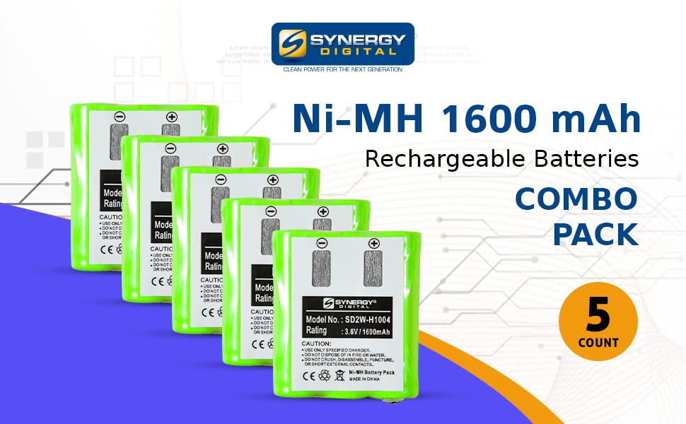 Synergy Digital 2-Way Radio Batteries - Ni-MH 3.6V 1600mAh Replacement for Motorola HKTN4003 & 53615 (5-Pack) - Perfect for Business Communication, Construction Sites, and Emergency Preparedness