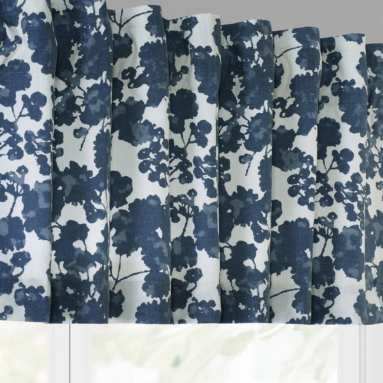 Fleur Blue Floral Printed Cotton Window Valance - Elegant Curtain Top for Living Room, Bedroom & Kitchen Decor