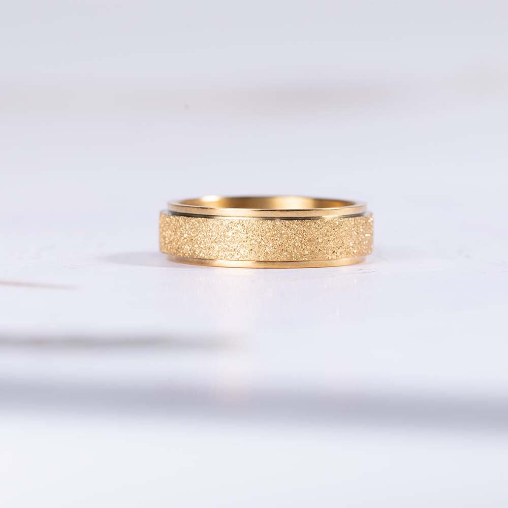 Anxiety Relief Spinner Ring for Women & Men - 6MM Stainless Steel Fidget Ring with Sand Blast Glitter Finish (Gold/Silver/Rose Gold/Black) - Sizes 4-12 - Stress Relief Jewelry for ADHD, Anxiety & Focus - Perfect for Office, School & Daily Wear