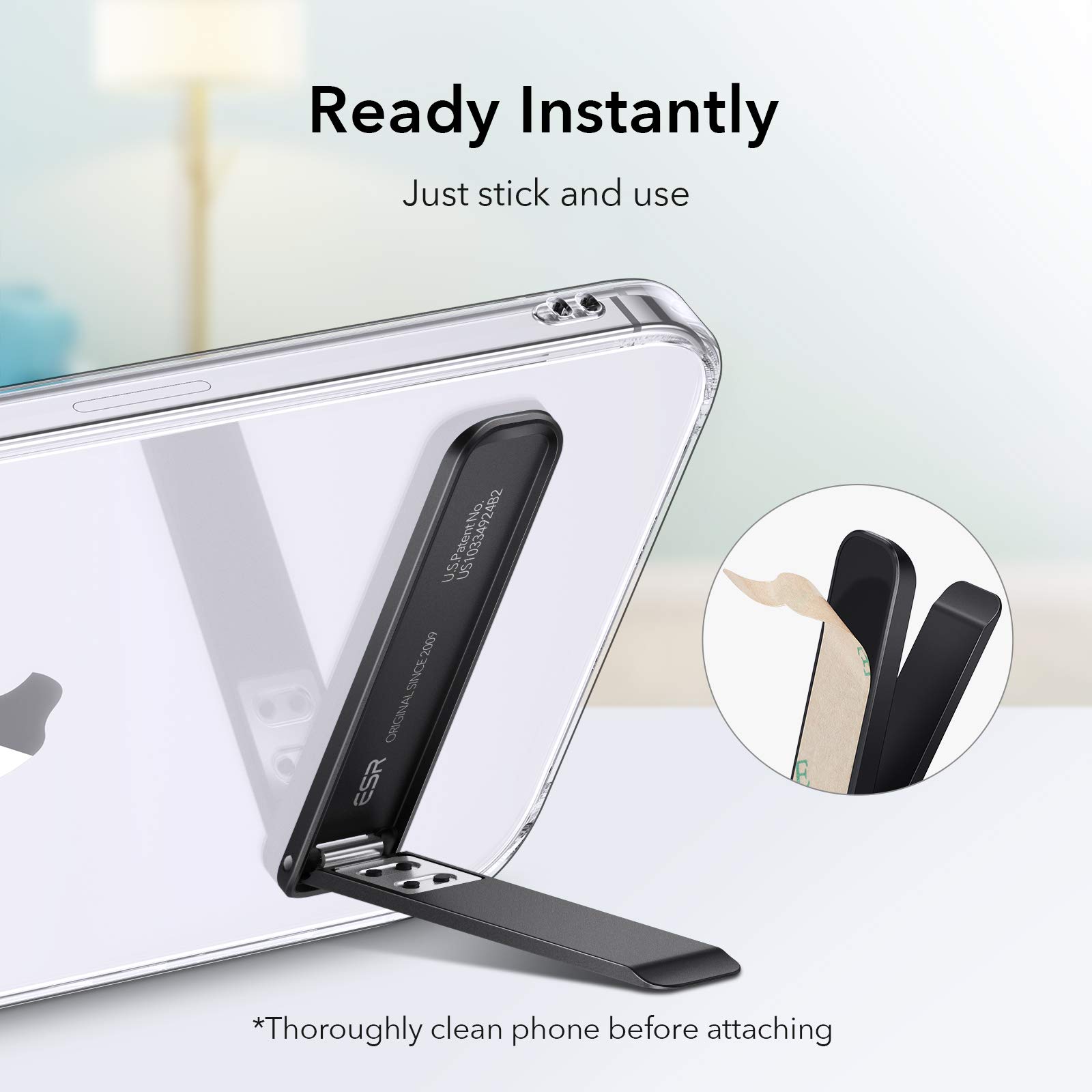 ESR Boost Adjustable Phone Kickstand - Vertical & Horizontal Phone Stand for iPhone 16/15/14/13/12 & Samsung Galaxy S25/S24/S23/S22/S21 - Perfect for Desk, Bedside & Travel Use (Black)