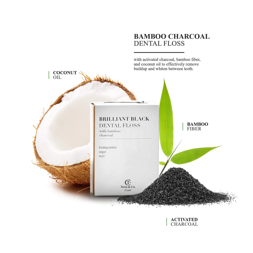 Premium Black Dental Floss - 100% Natural Waxed, Mint Flavored for Fresh Breath | Perfect for Travel, Home & Office Oral Care Routine