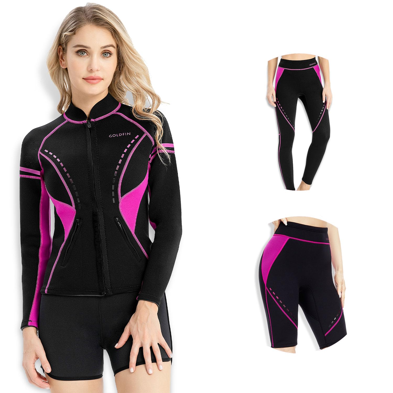 GoldFin Women's 2mm Wetsuit Set - Top, Pants & Shorts for Cold Water Activities | Water Aerobics, Diving & Surfing Gear | Plus Size 2XL | Perfect for Beach Workouts & Ocean Adventures