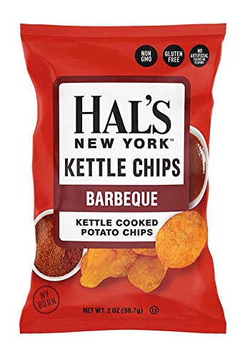 Hal's New York Kettle Cooked Gluten Free BBQ Potato Chips - 2 Oz (Pack of 6) - Crunchy Barbecue Flavored Snacks for Parties, Picnics & Game Day