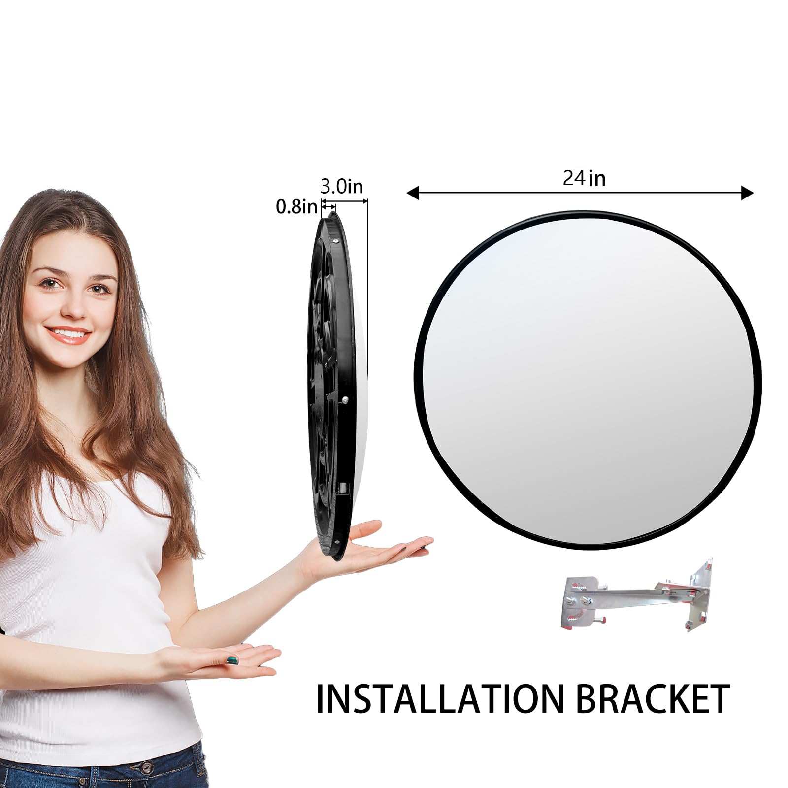 24 Inch Adjustable Wide Angle Security Mirror - Black Corner Blind Spot Mirror for Garage, Warehouse & Parking - Indoor Use for Enhanced Safety & Visibility