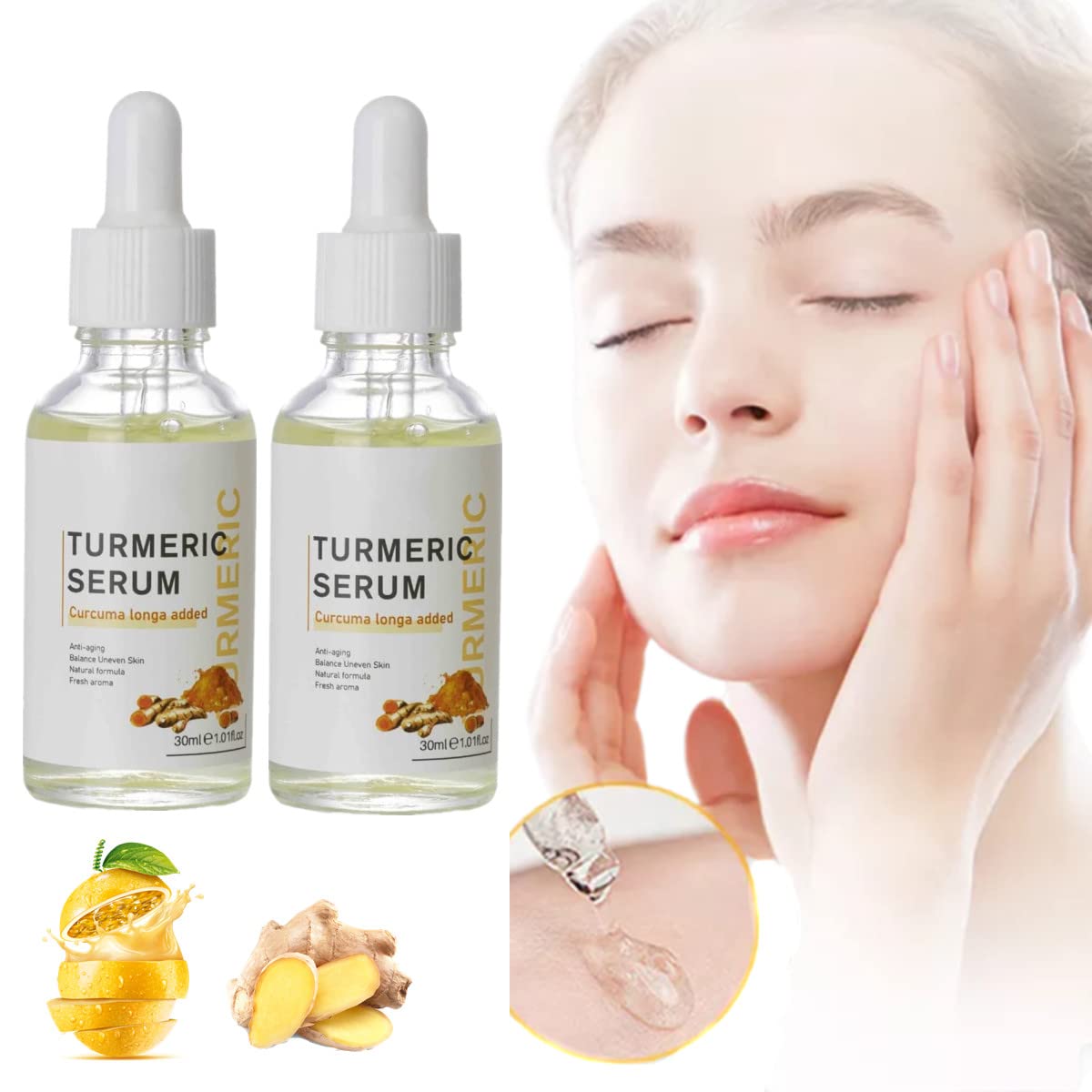Turmeric Dark Spot Corrector Serum - 30ml with Lemon Oil for Face Whitening & Repair (2 Pack) - Brighten Skin & Reduce Hyperpigmentation for Daily Skincare Routine