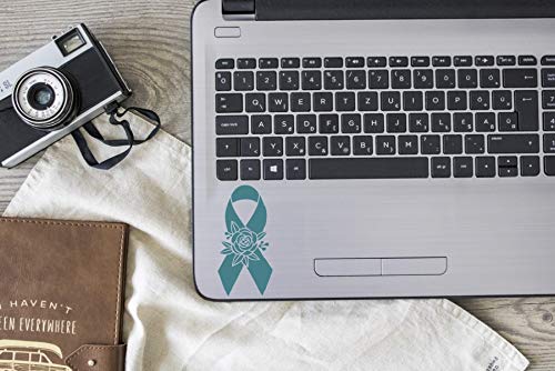 Floral Ovarian Cancer Awareness Ribbon Vinyl Decal - Teal Blue Car Sticker - Made in USA - Waterproof Decal for Car Windows, Laptops, Tablets, Water Bottles - 2.2