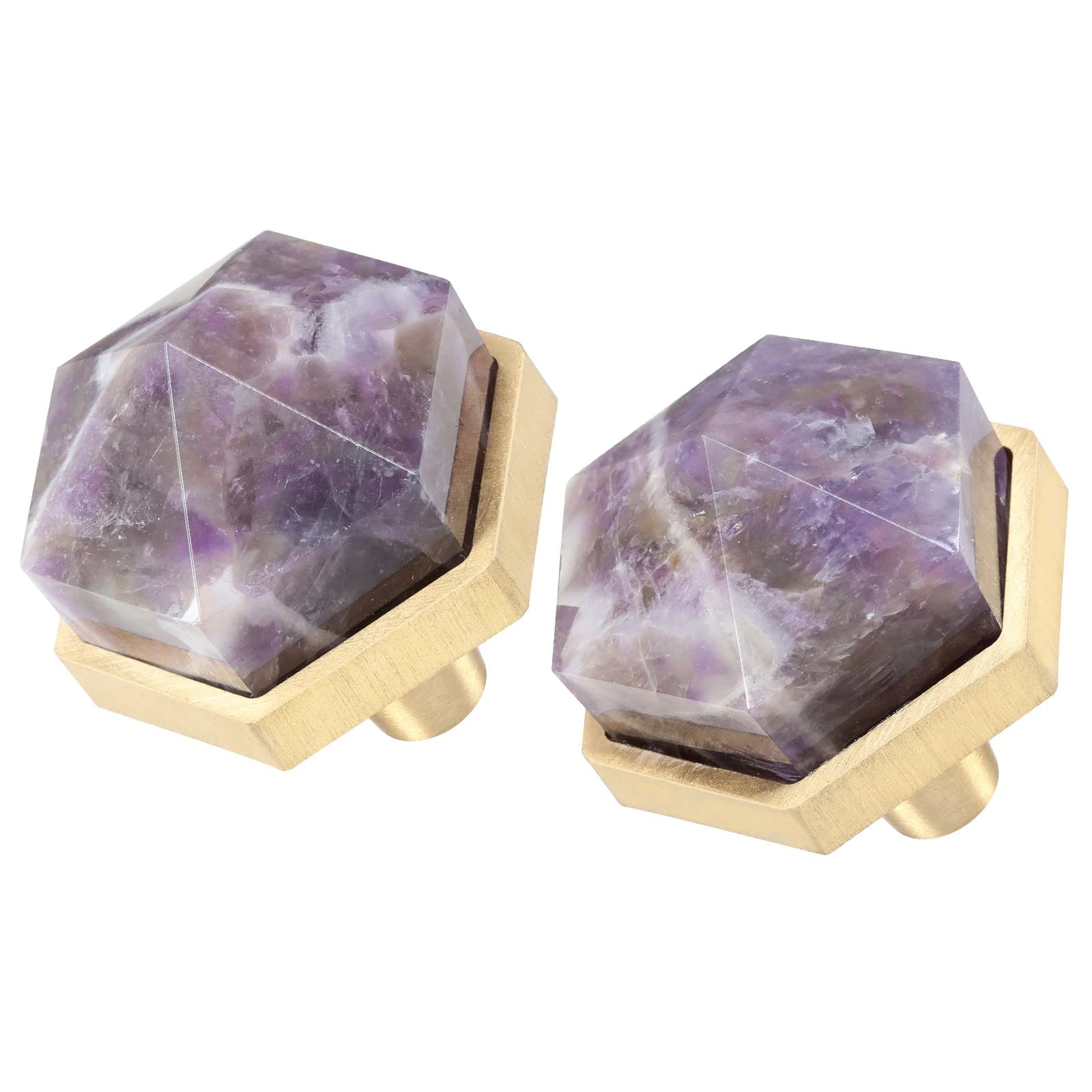 Set of 2 Amethyst Hexagon Drawer Knobs with Screws - Natural Stone Cabinet Handles for Dresser, Kitchen Cupboard & Furniture Hardware | Elegant Home Decor Upgrade for Bedroom, Bathroom & Office
