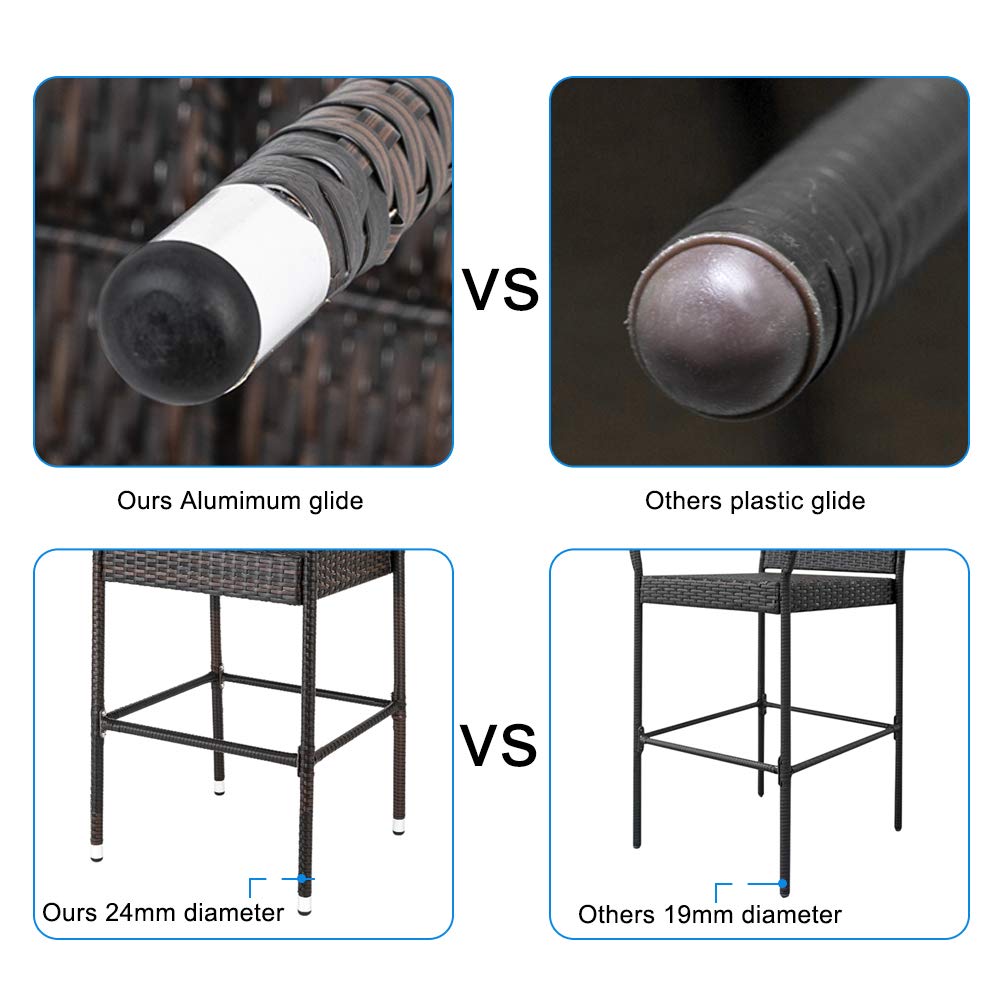 2 Pack Outdoor Wicker Bar Stools - All Weather Rattan Patio Chairs with Footrest & Armrest for Garden, Backyard, Lawn - Perfect for Poolside, Deck, or Outdoor Dining Areas