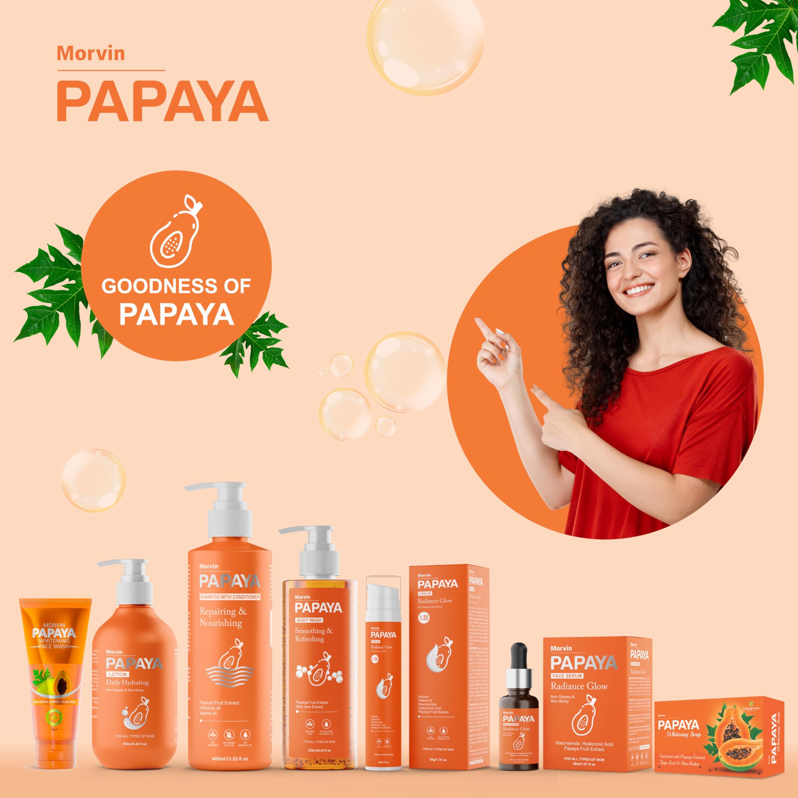 Morvin Papaya Soap for Dark Spots & Acne - Enriched with Papaya Extract & Shea Butter (75g) - Brightening Face & Body Cleanser for Glowing Skin | Perfect for Daily Skincare Routine