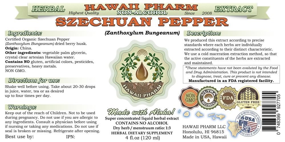 Alcohol-Free Szechuan Pepper Liquid Extract - Natural Zanthoxylum Bungeanum Berry Husk Glycerite Herbal Supplement (2 fl.oz) by Hawaii Pharm USA | Perfect for Cooking, Aromatherapy & Herbal Remedies