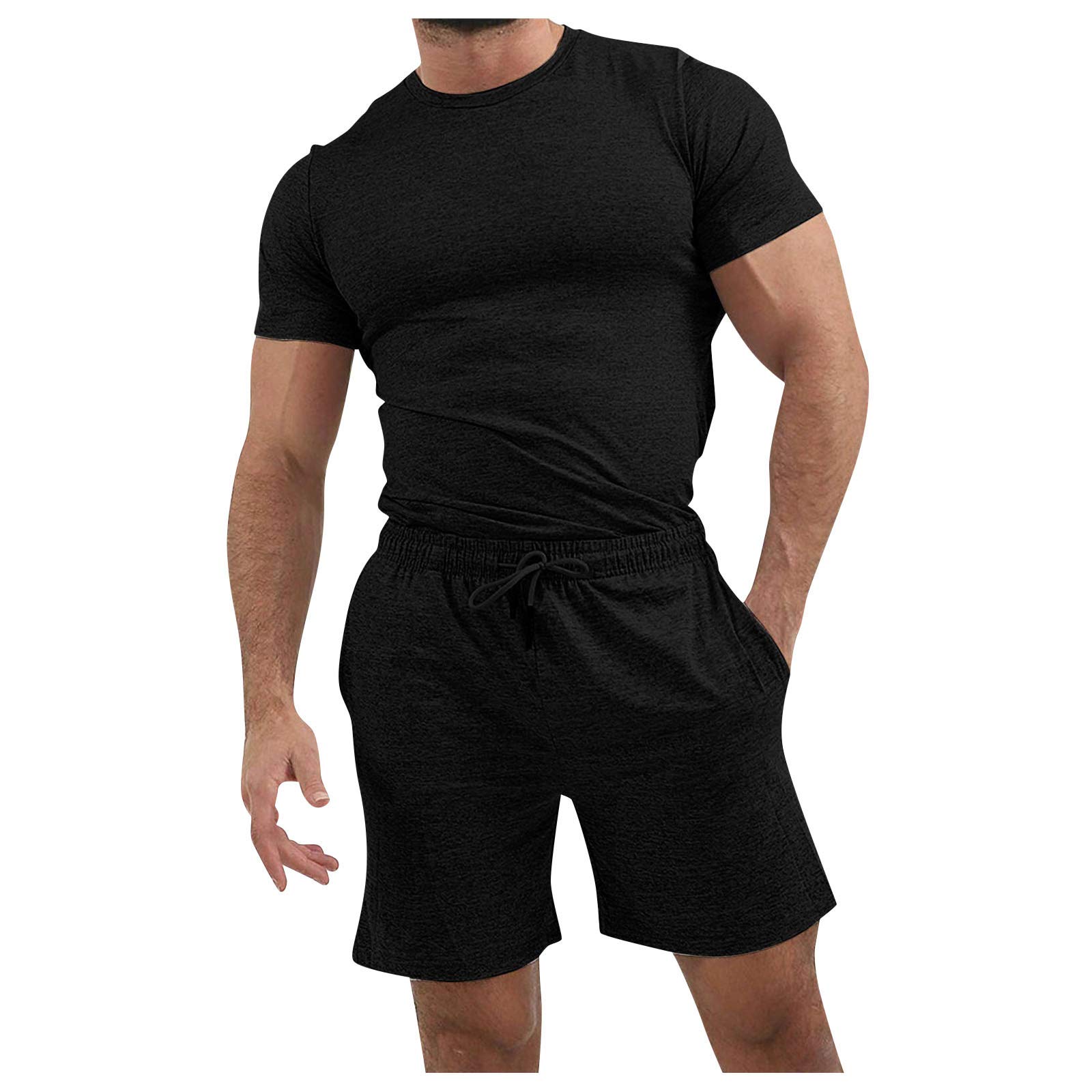 Men's 2-Piece Summer Outfit - Solid Color Casual Beach Set with Short Sleeve Shirt & Shorts | Workout & Sport Wear for Gym, Vacation, and Outdoor Activities