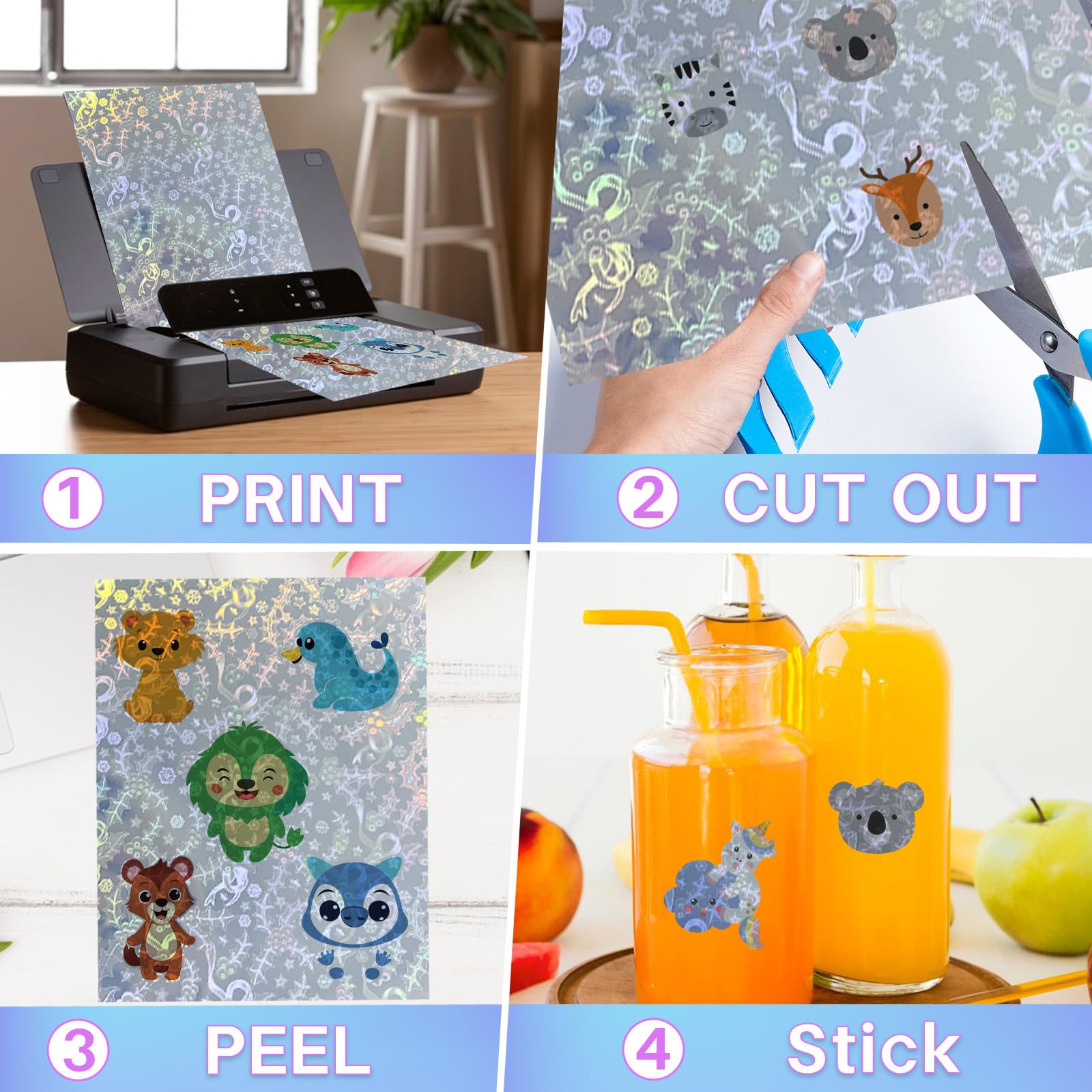 30 Sheets Holographic Vinyl Printable Sticker Paper - A4 (8.25