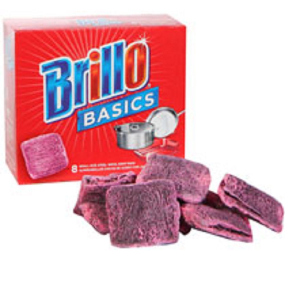 Brillo Basics Steel Wool Soap Pads - 8 Count (Pack of 4) | Heavy Duty Cleaning for Pots, Pans & Cookware | Kitchen Scrubber for Tough Grease & Stains