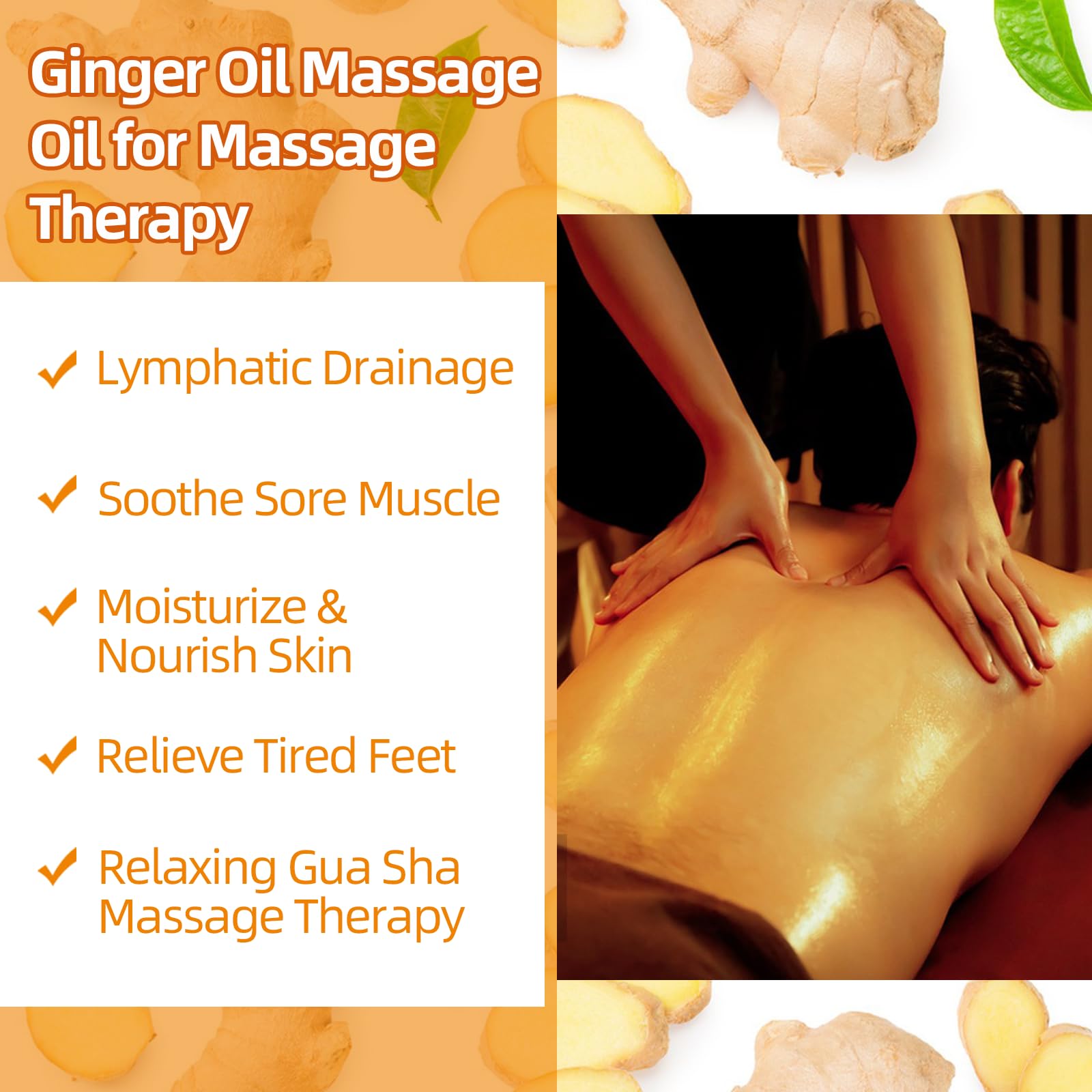 Ginger Massage Oil for Therapy & Lymphatic Drainage - Natural Warming Body Oil with Arnica for Gua Sha, Sore Muscle Relief & Relaxation | Perfect for Post-Workout Recovery, Spa Treatments & Holistic Pain Management